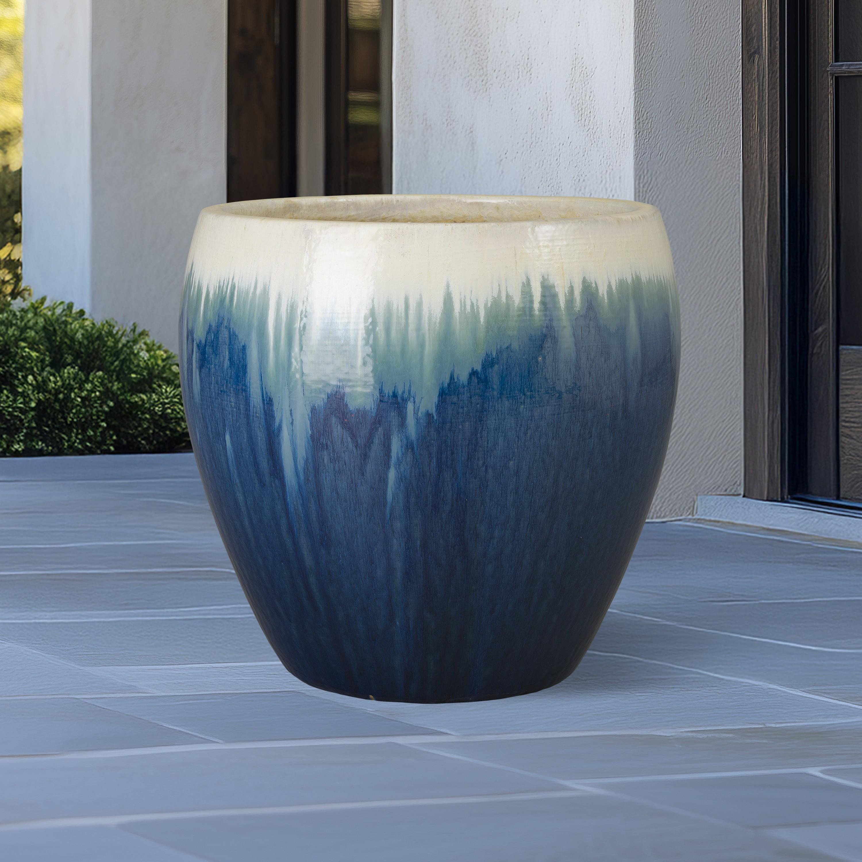 Ossal 23.5 in. Blue Snow Ceramic Planter