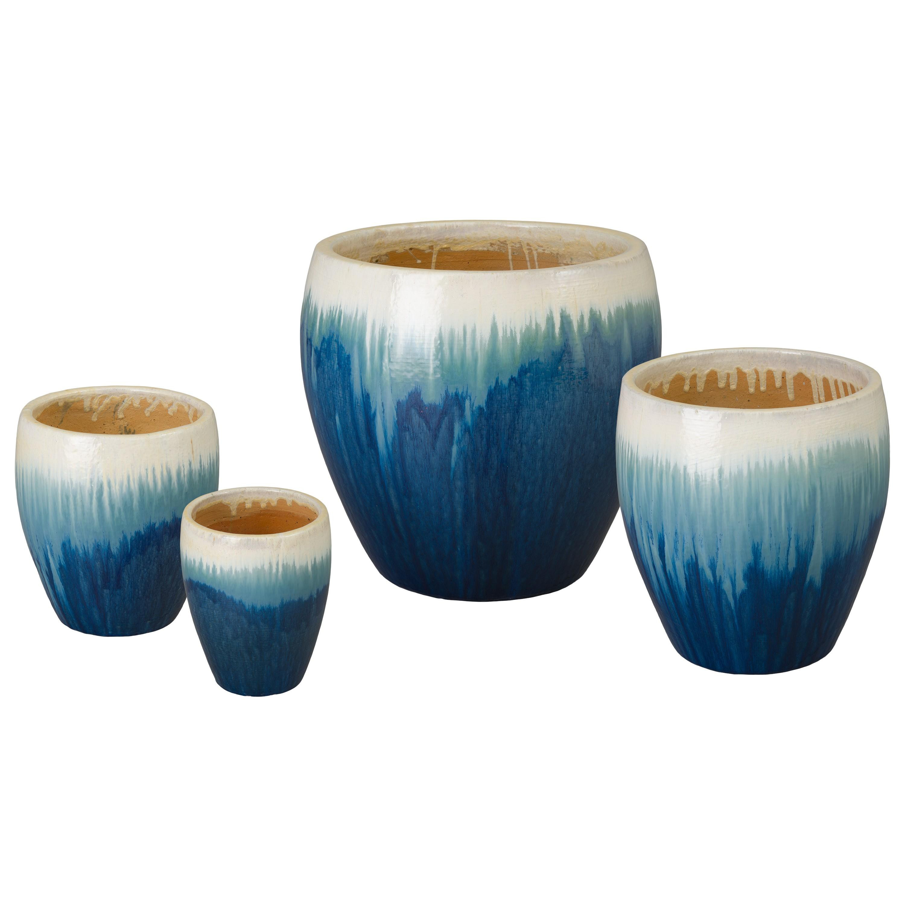 Ossal Set of 4 Blue Snow Ceramic Planters