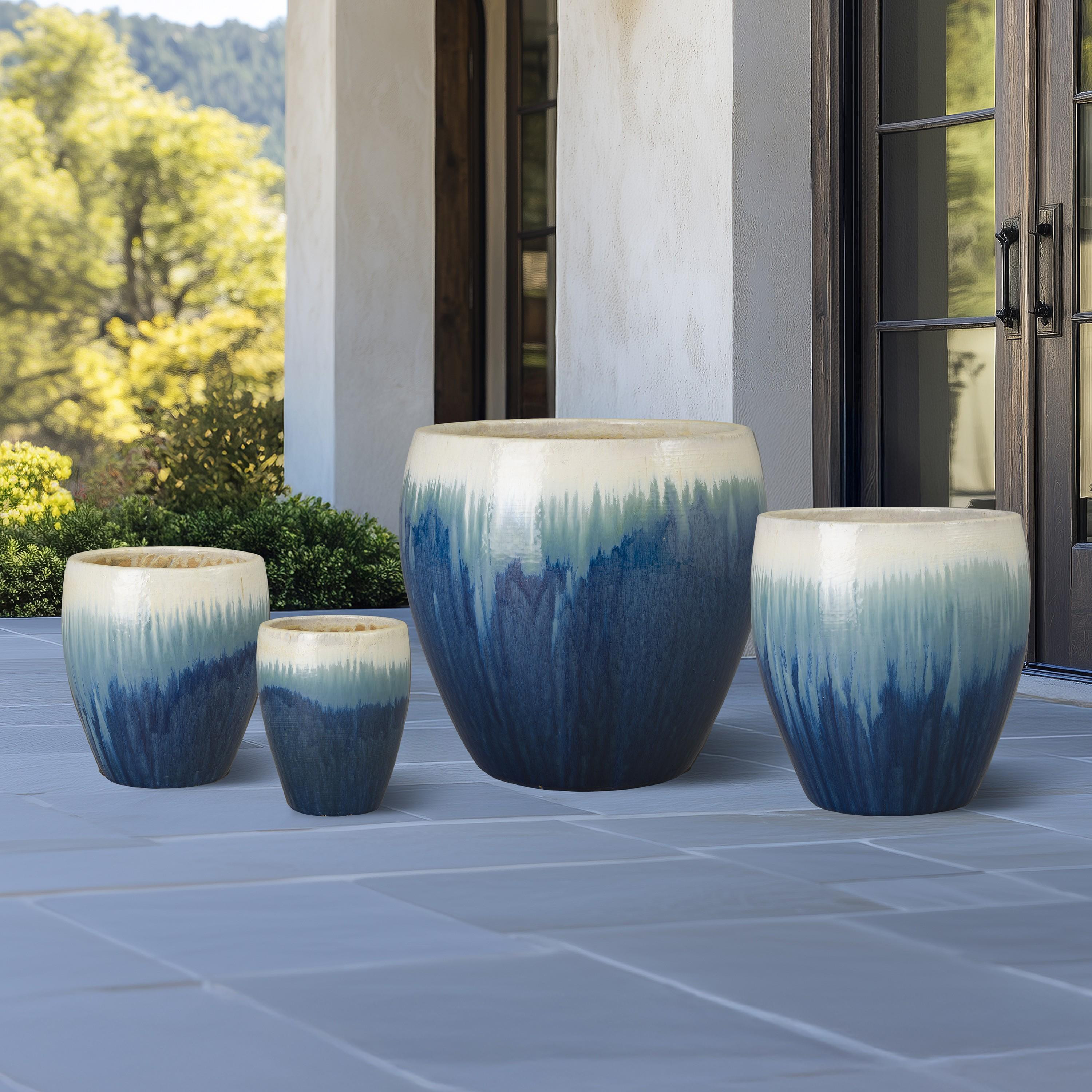 Ossal Set of 4 Blue Snow Ceramic Planters