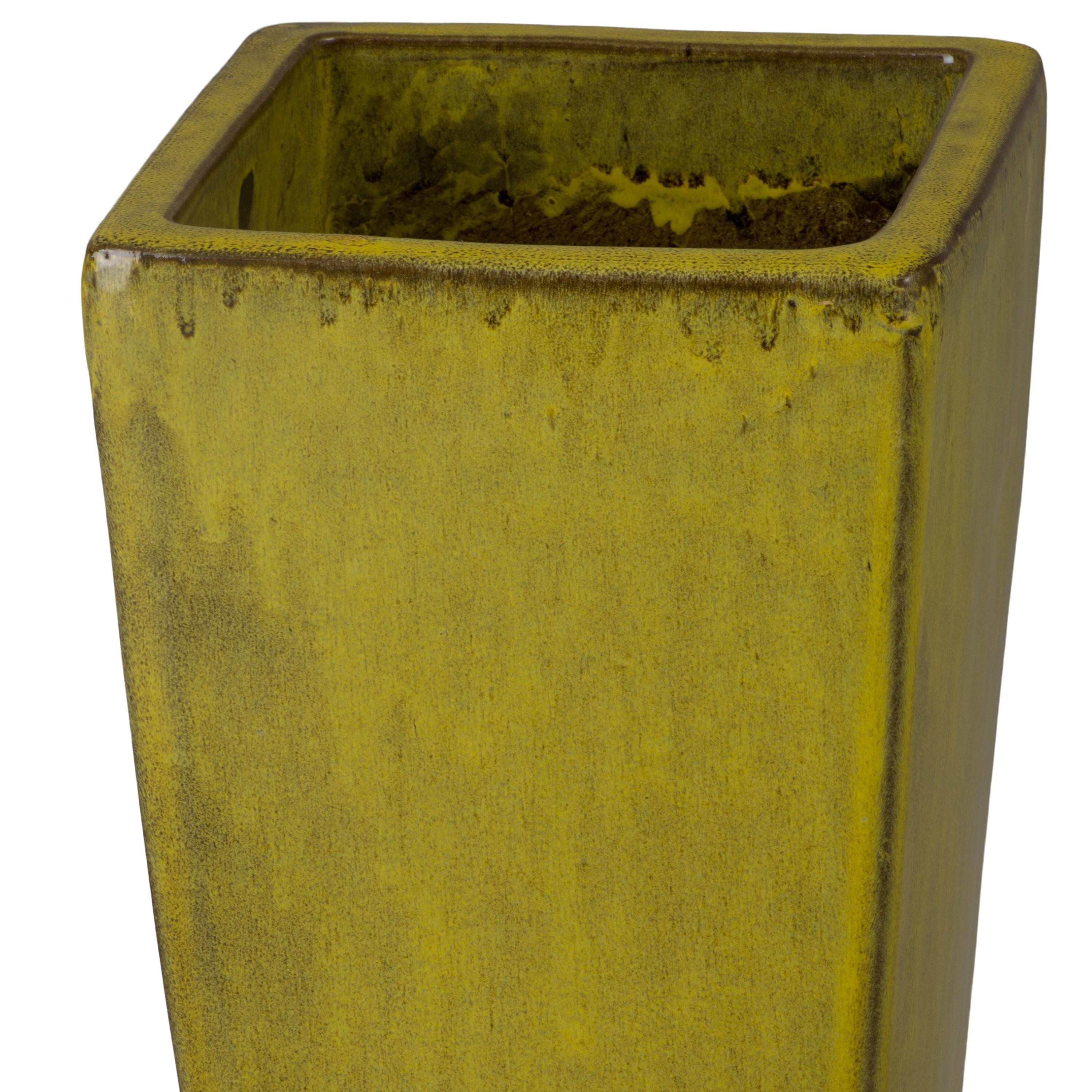 Crisco 19.5 in. Tall Square Tropical Yellow Ceramic Planter