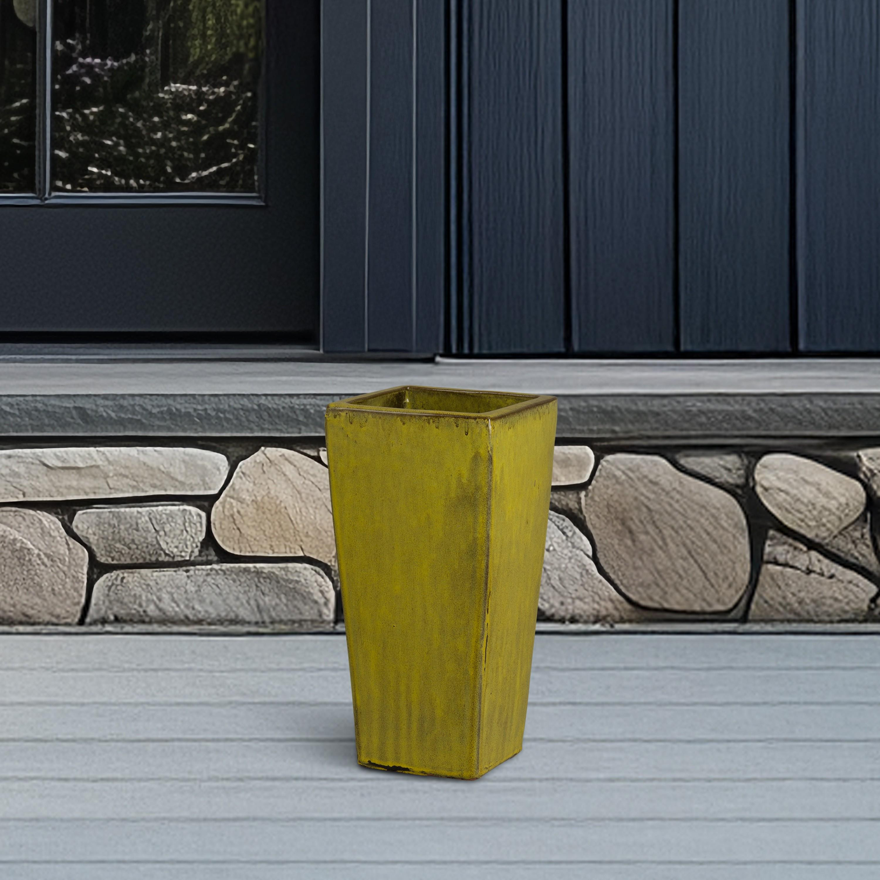 Crisco 19.5 in. Tall Square Tropical Yellow Ceramic Planter