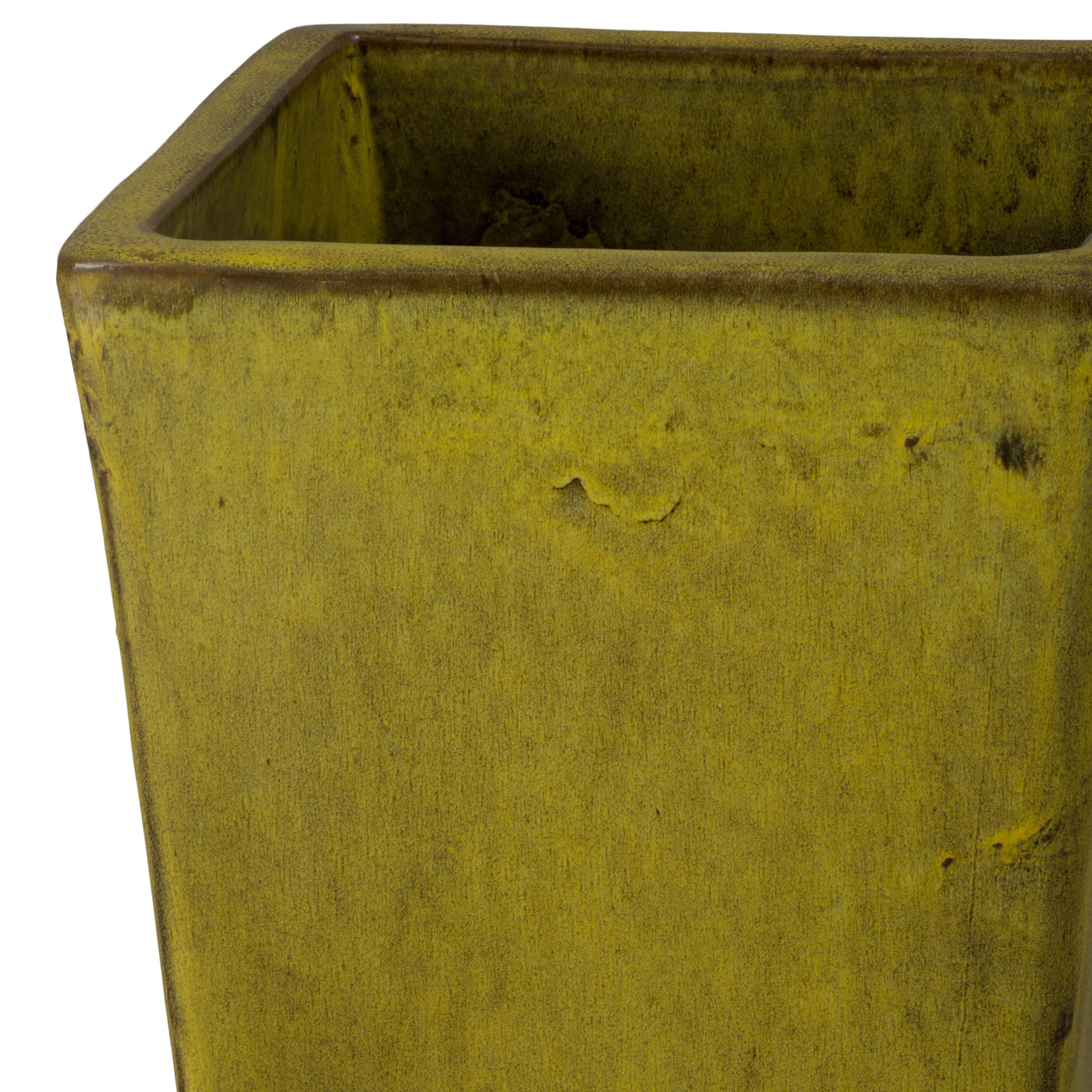 Crisco 25.5 in. Tall Square Tropical Yellow Ceramic Planter