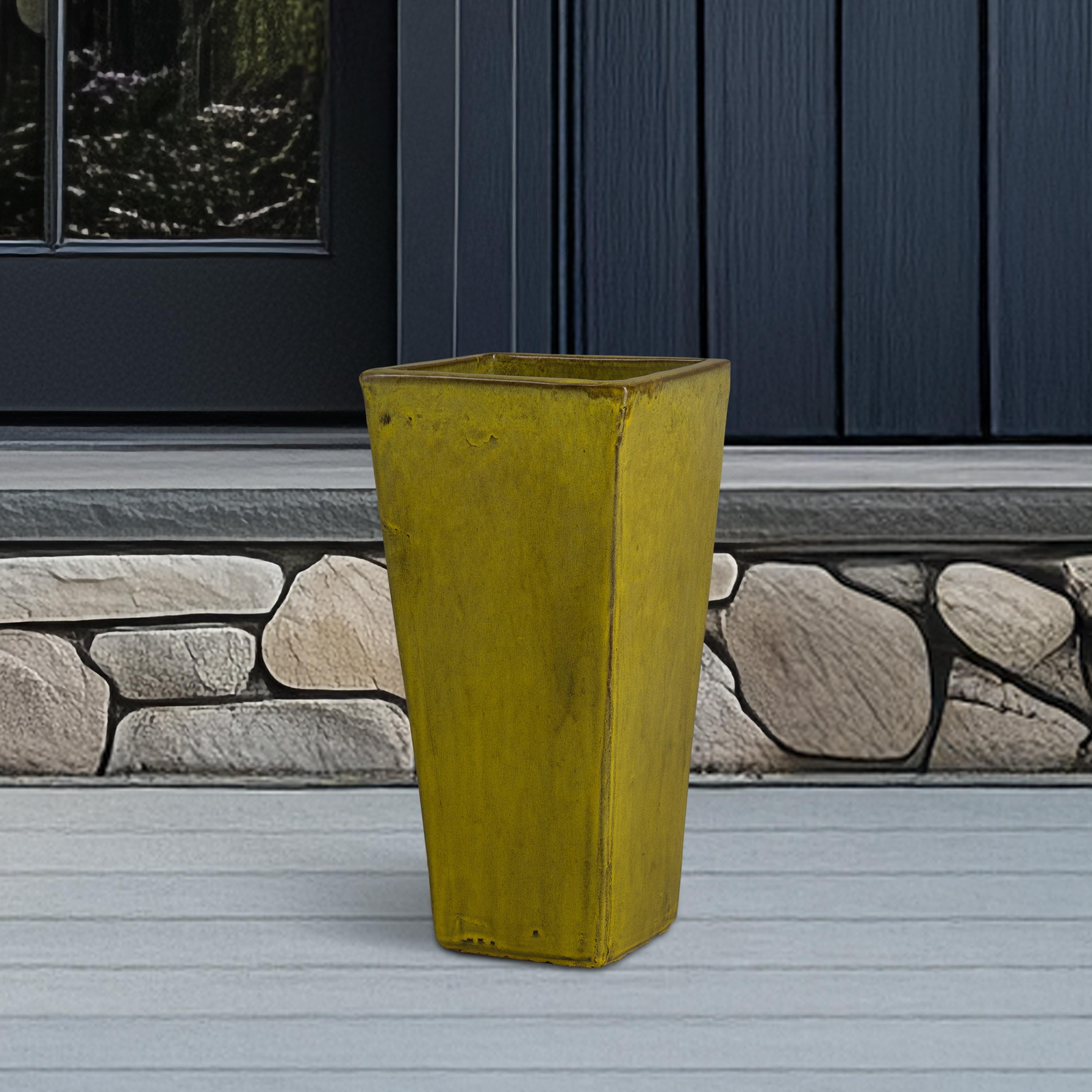Crisco 25.5 in. Tall Square Tropical Yellow Ceramic Planter