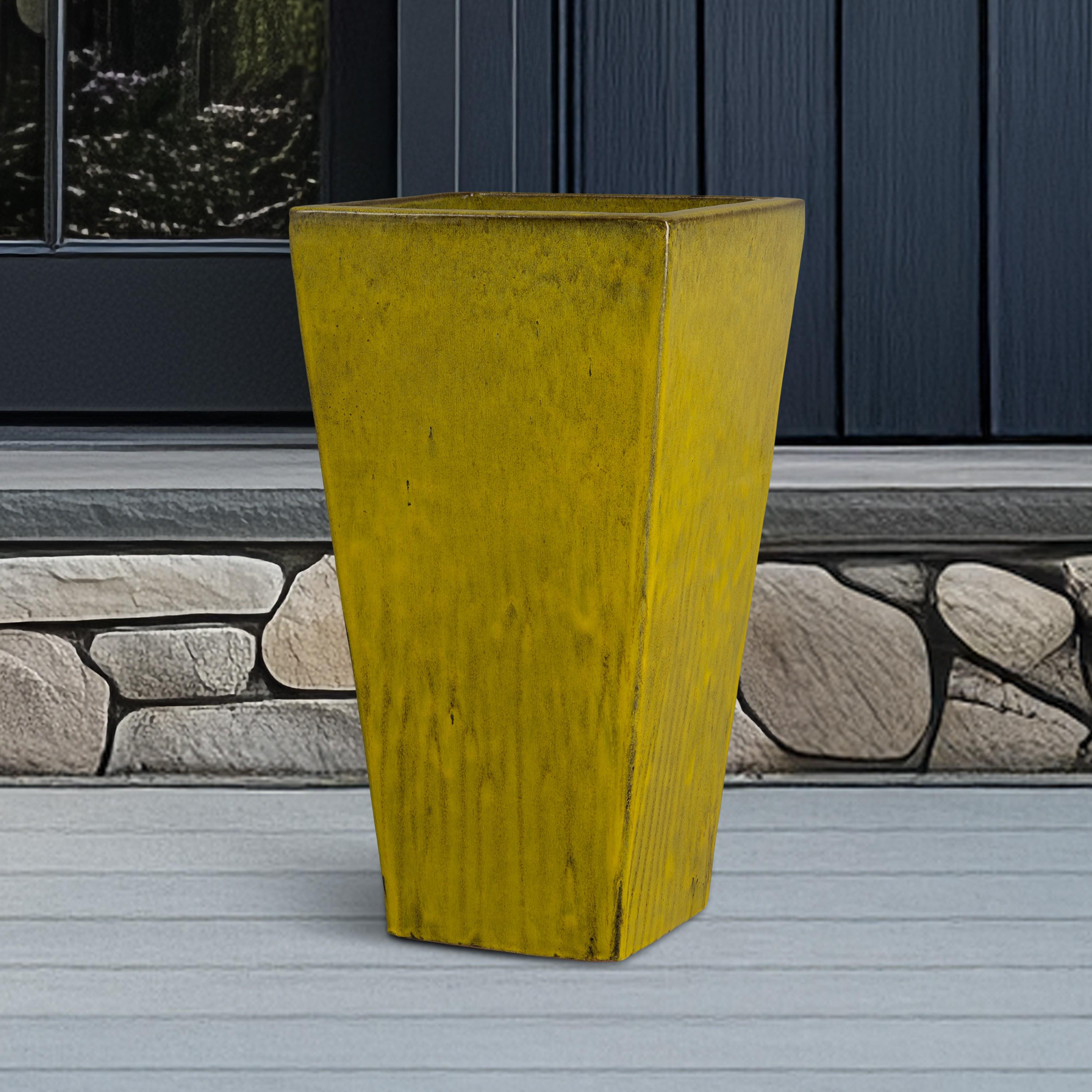 Crisco 31.5 in. Tall Square Tropical Yellow Ceramic Planter