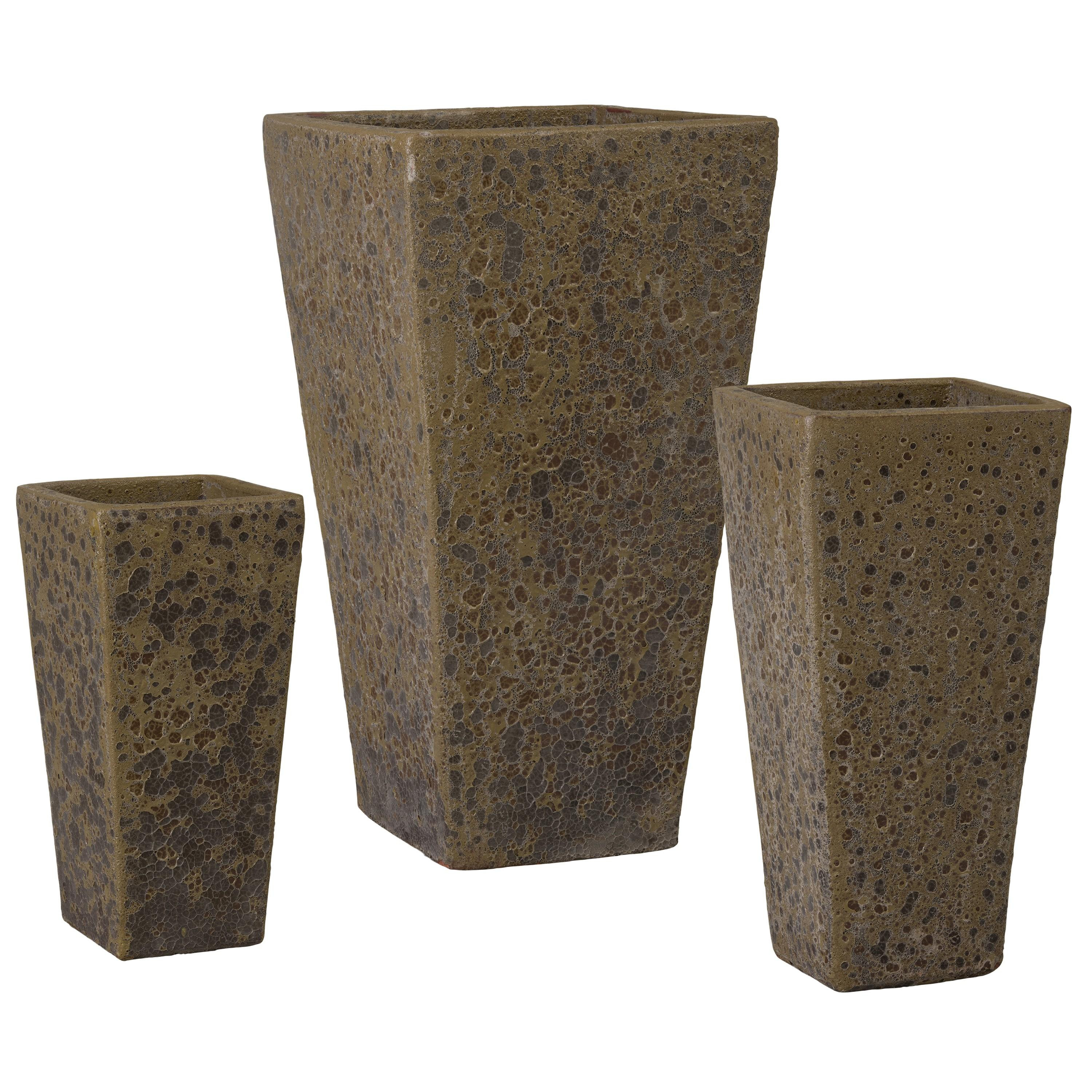Crisco Set of 3 Tall Square Bubble Yellow Ceramic Planters