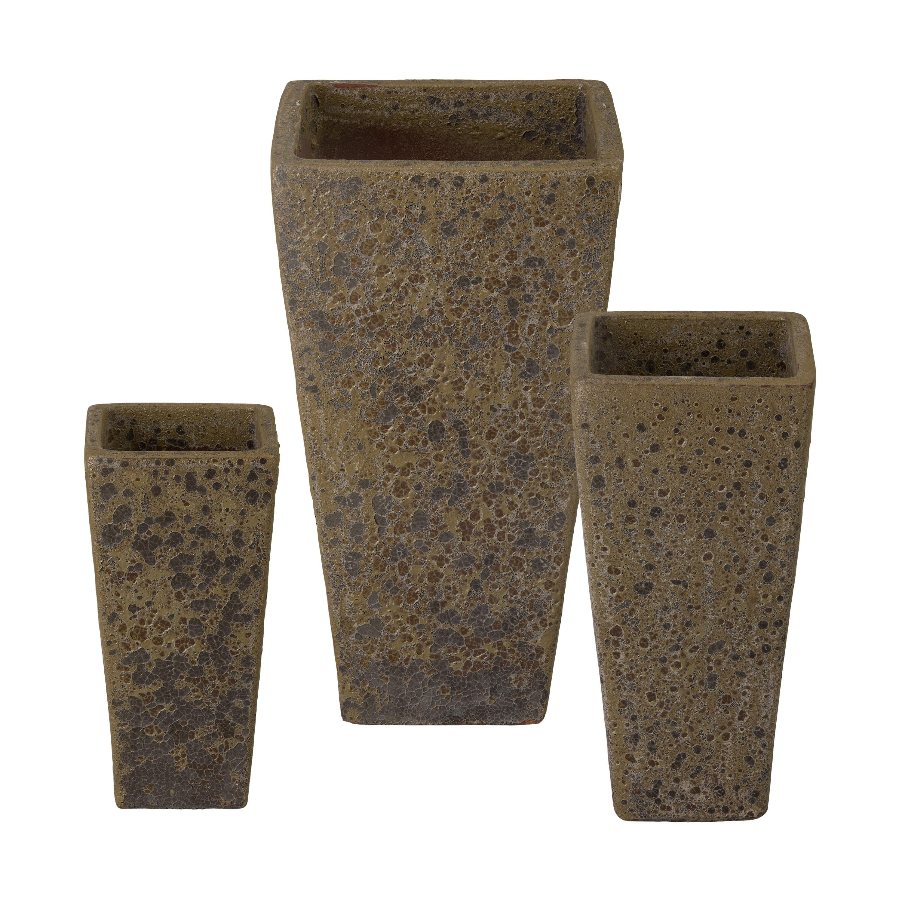 Crisco Set of 3 Tall Square Bubble Yellow Ceramic Planters