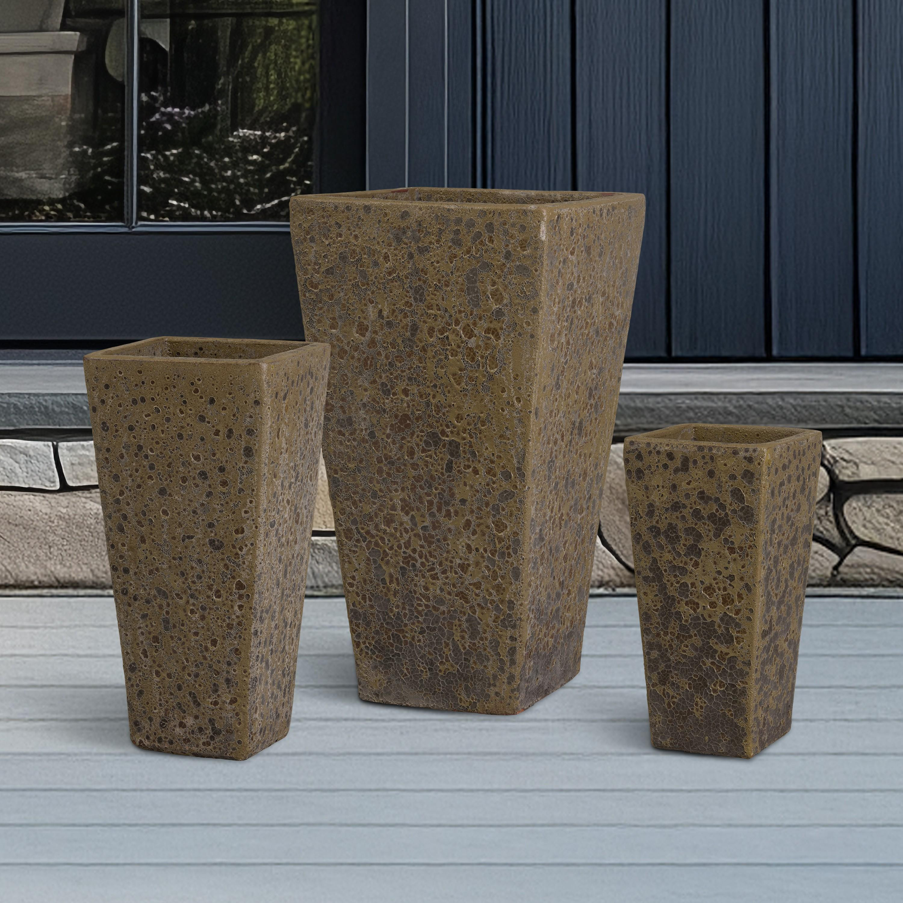 Crisco Set of 3 Tall Square Bubble Yellow Ceramic Planters