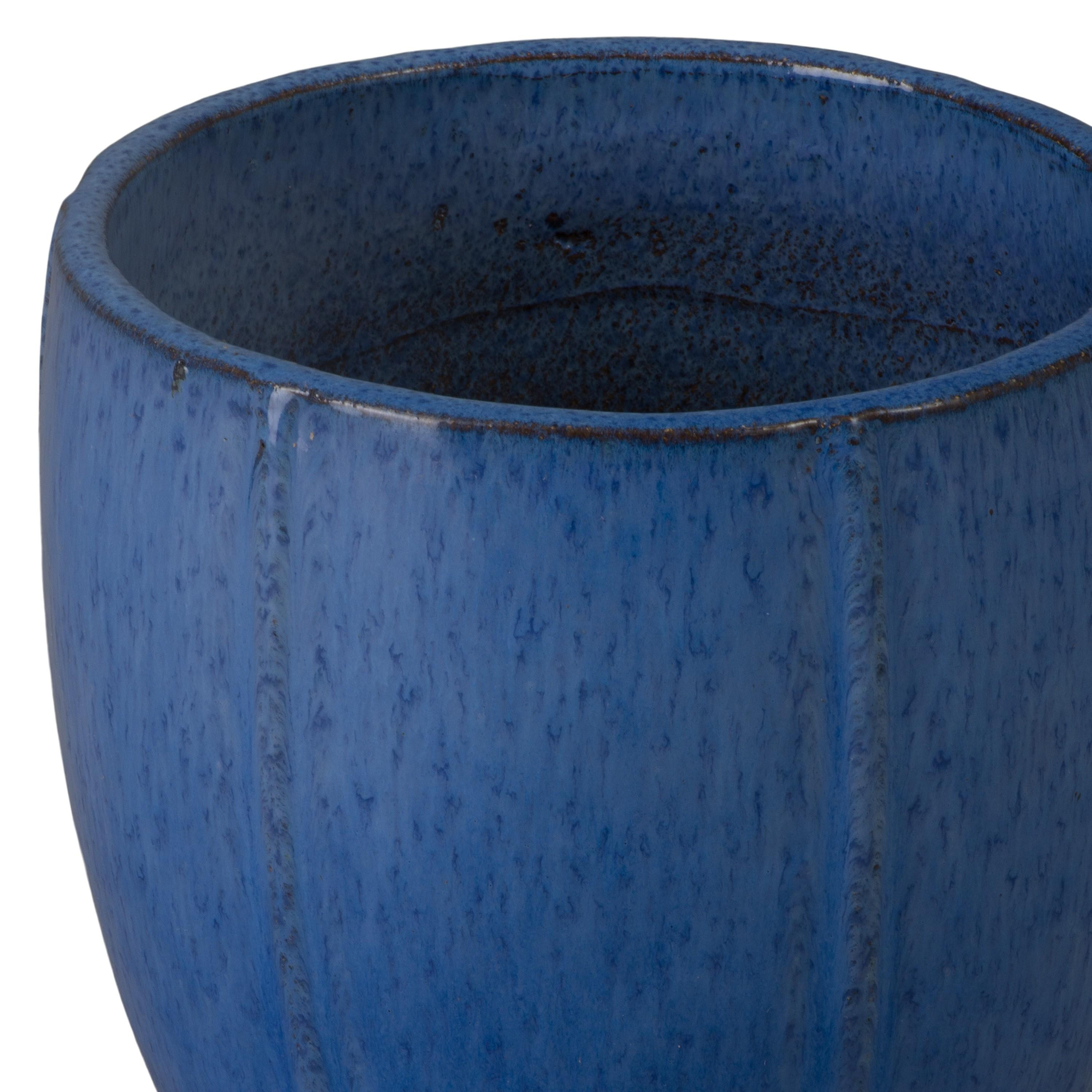 Crest 10 in. Round Blue Snow Ceramic Planter