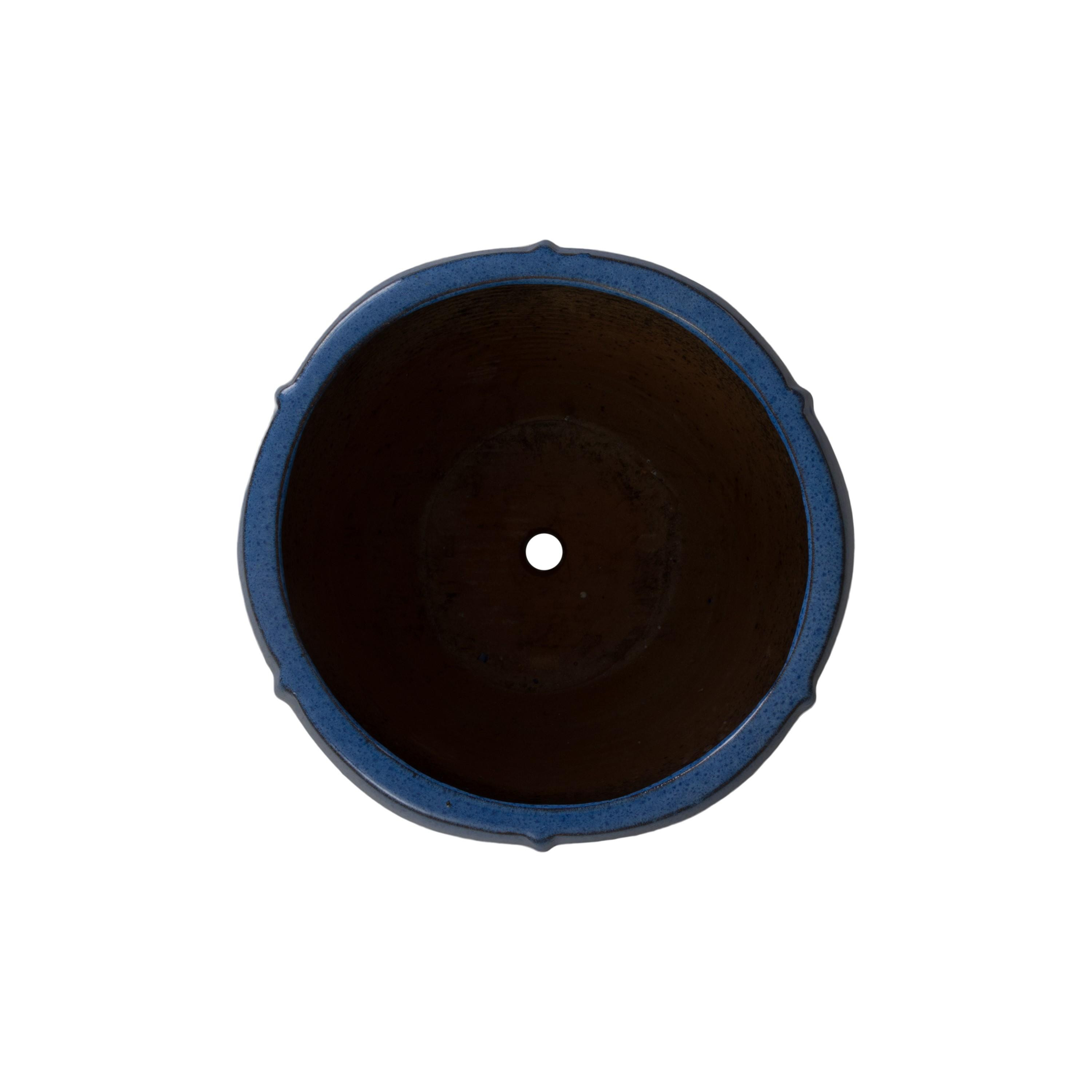 Crest 13 in. Round Blue Snow Ceramic Planter