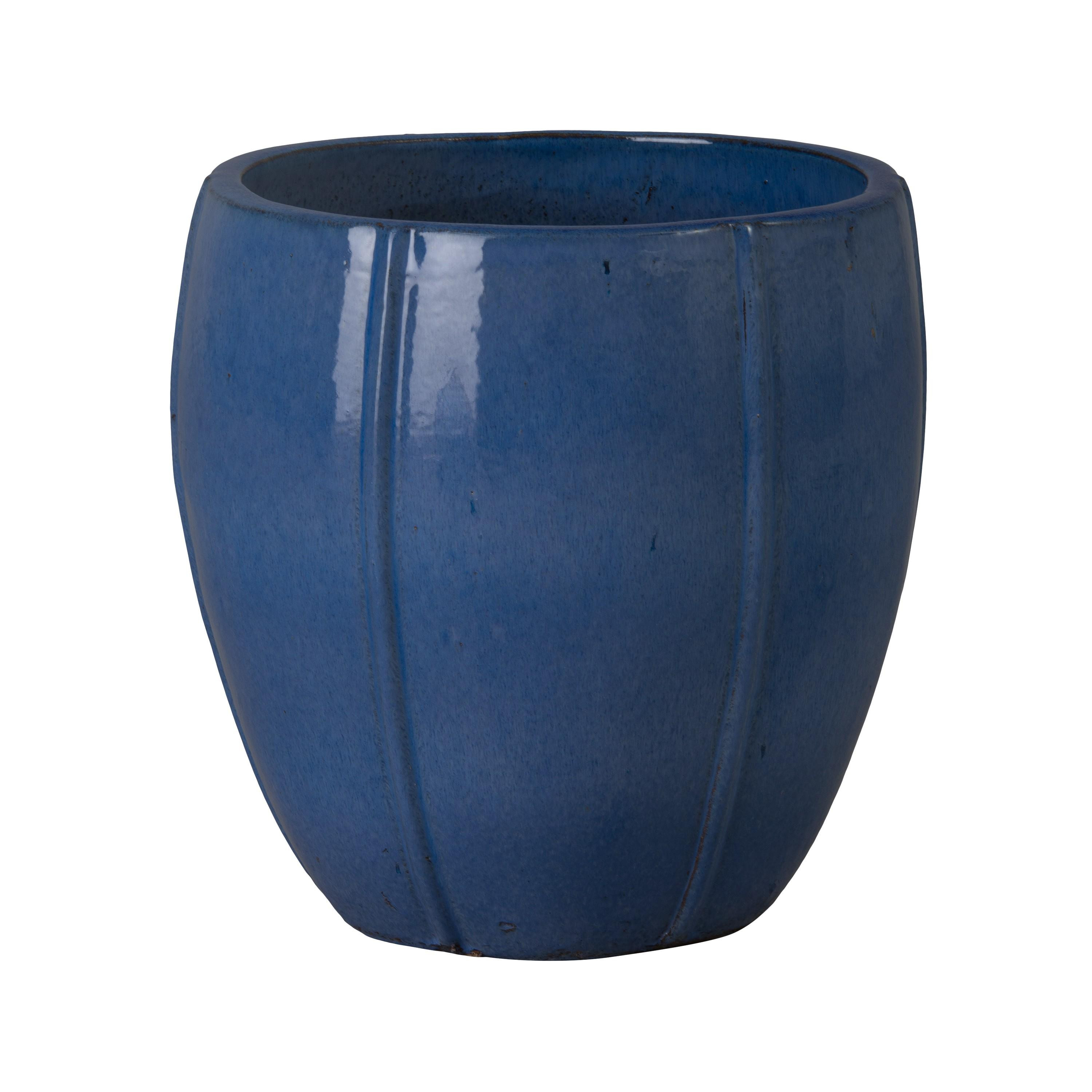 Crest 16.5 in. Round Blue Snow Ceramic Planter