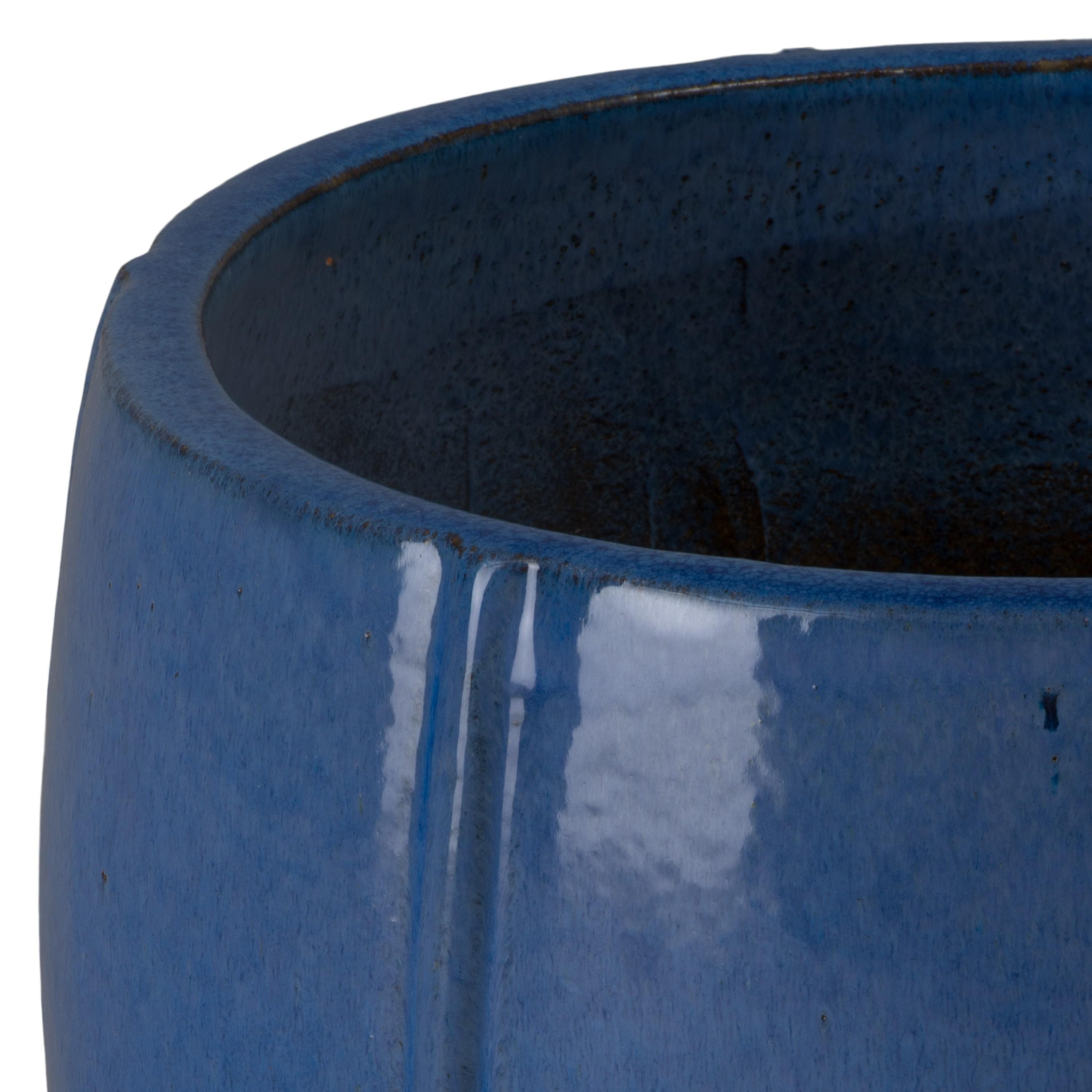 Crest 16.5 in. Round Blue Snow Ceramic Planter