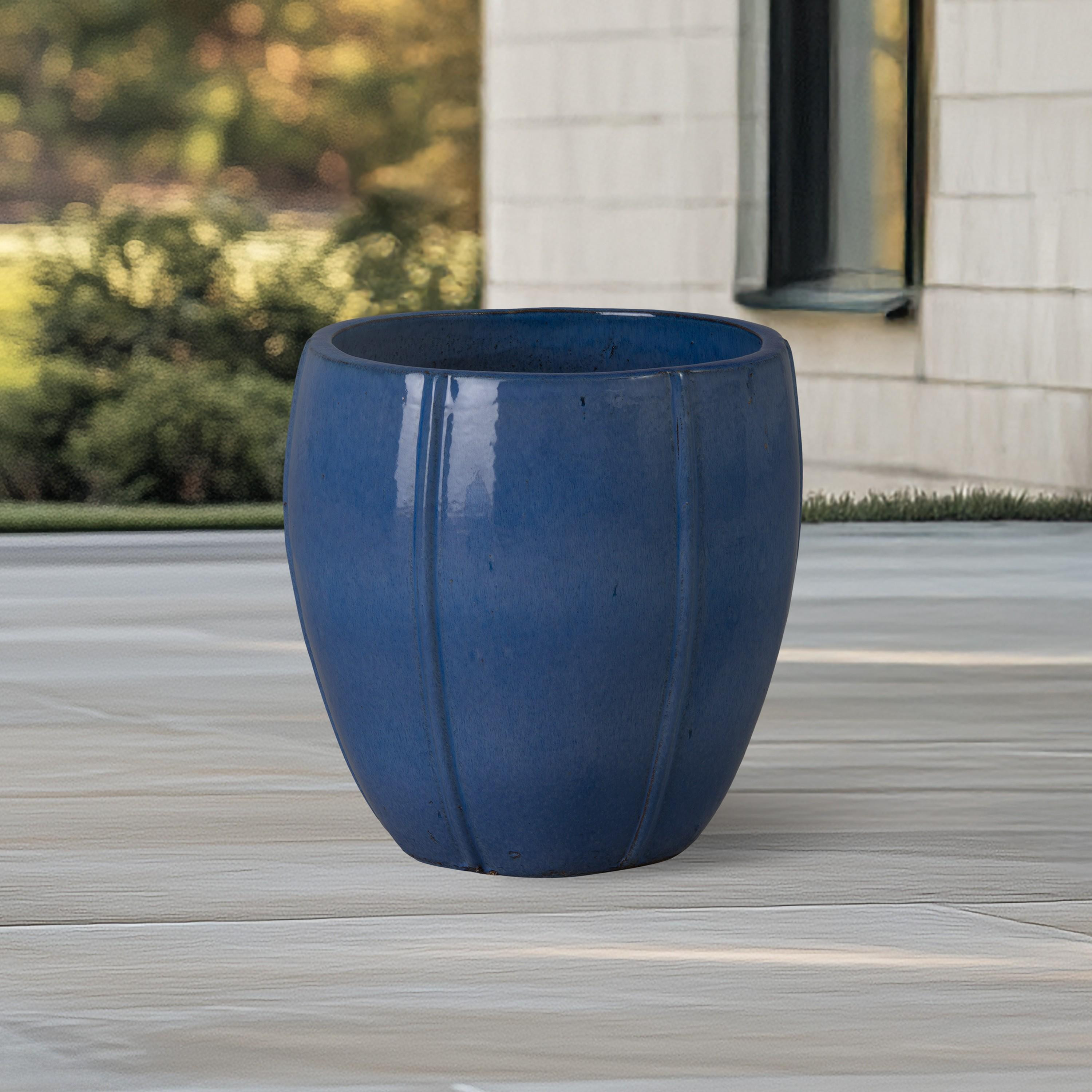 Crest 16.5 in. Round Blue Snow Ceramic Planter