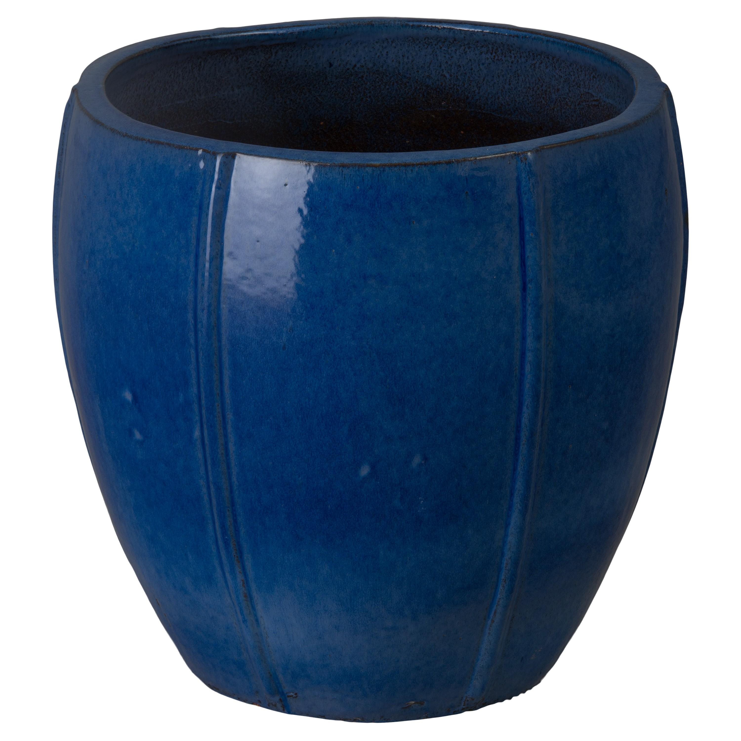 Crest 20 in. Round Blue Snow Ceramic Planter