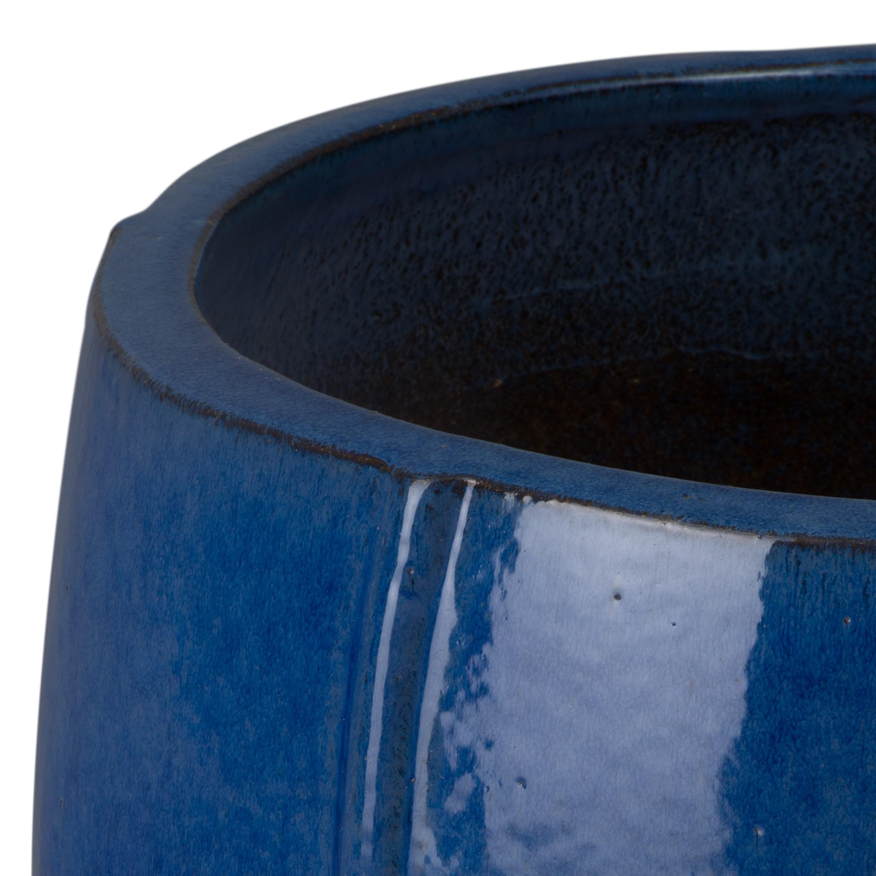 Crest 20 in. Round Blue Snow Ceramic Planter