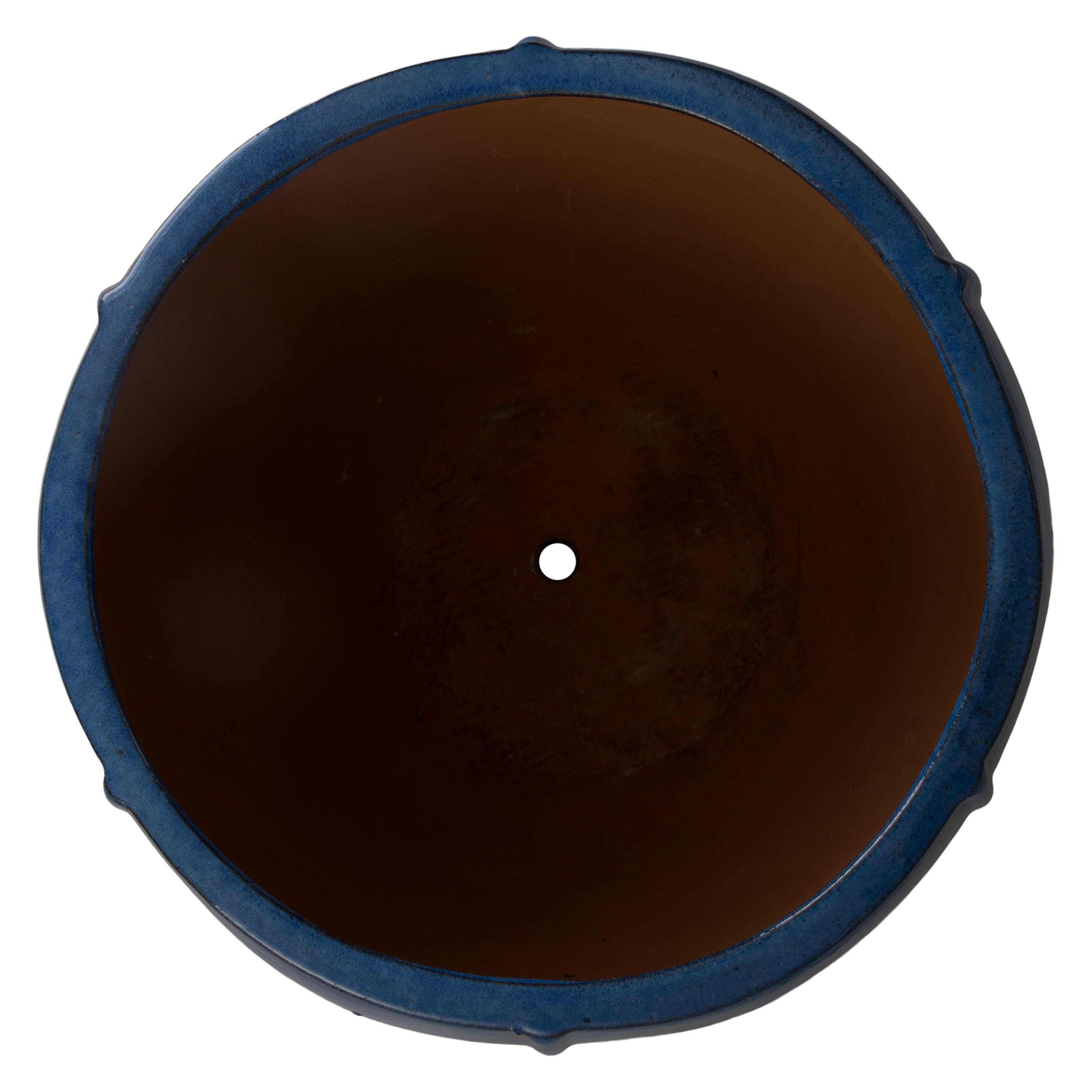 Crest 20 in. Round Blue Snow Ceramic Planter