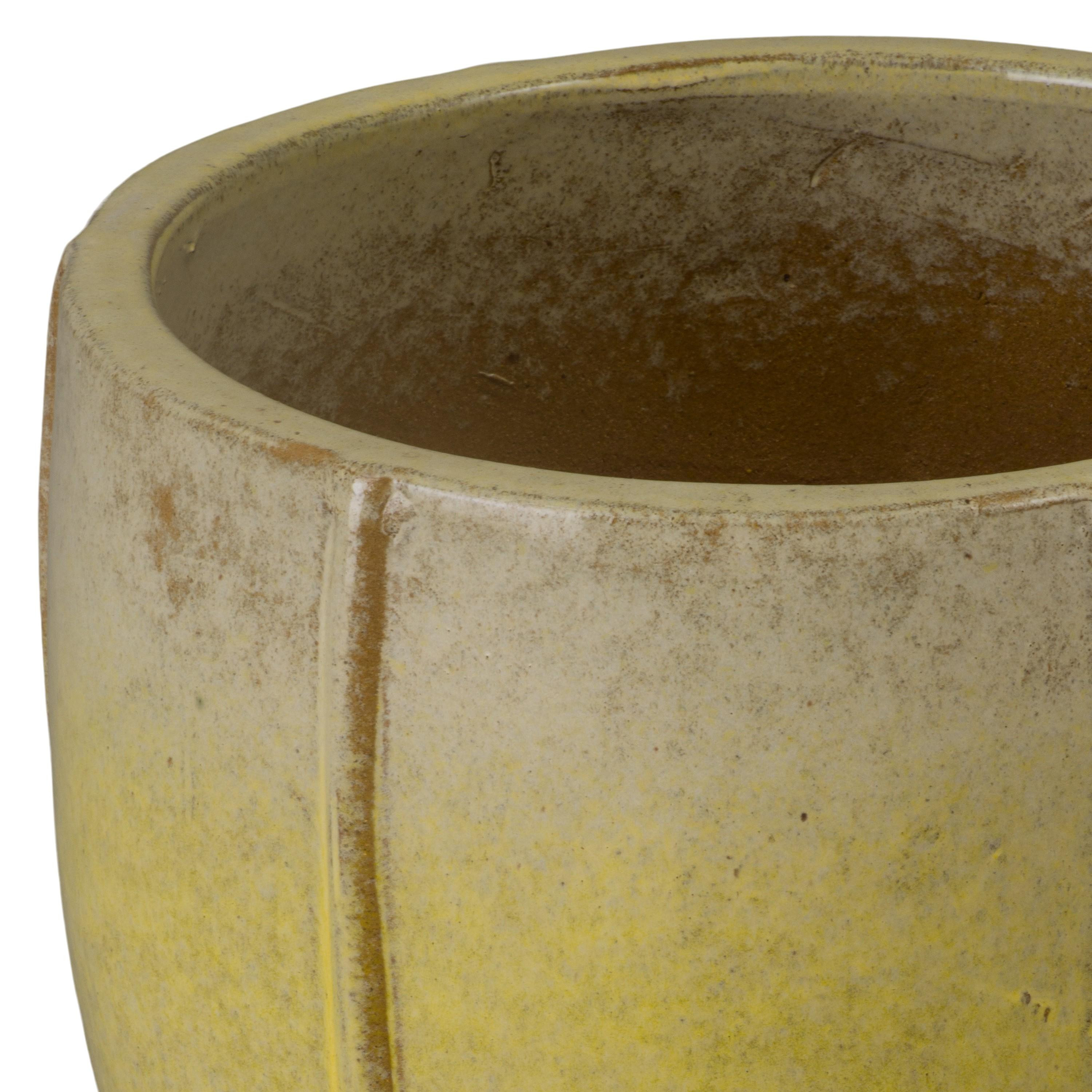 Crest 13 in. Round Yellow Snow Ceramic Planter