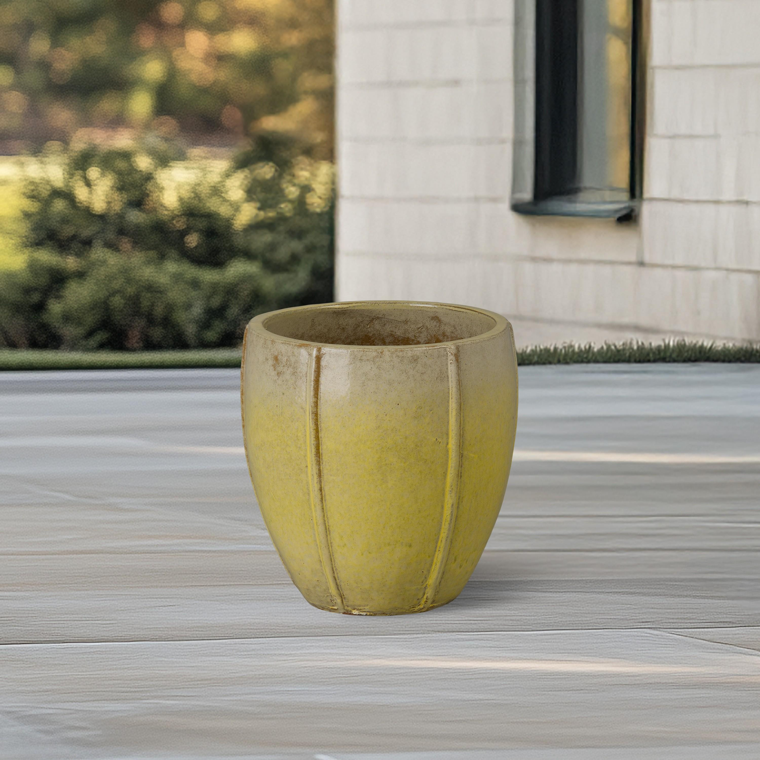 Crest 13 in. Round Yellow Snow Ceramic Planter