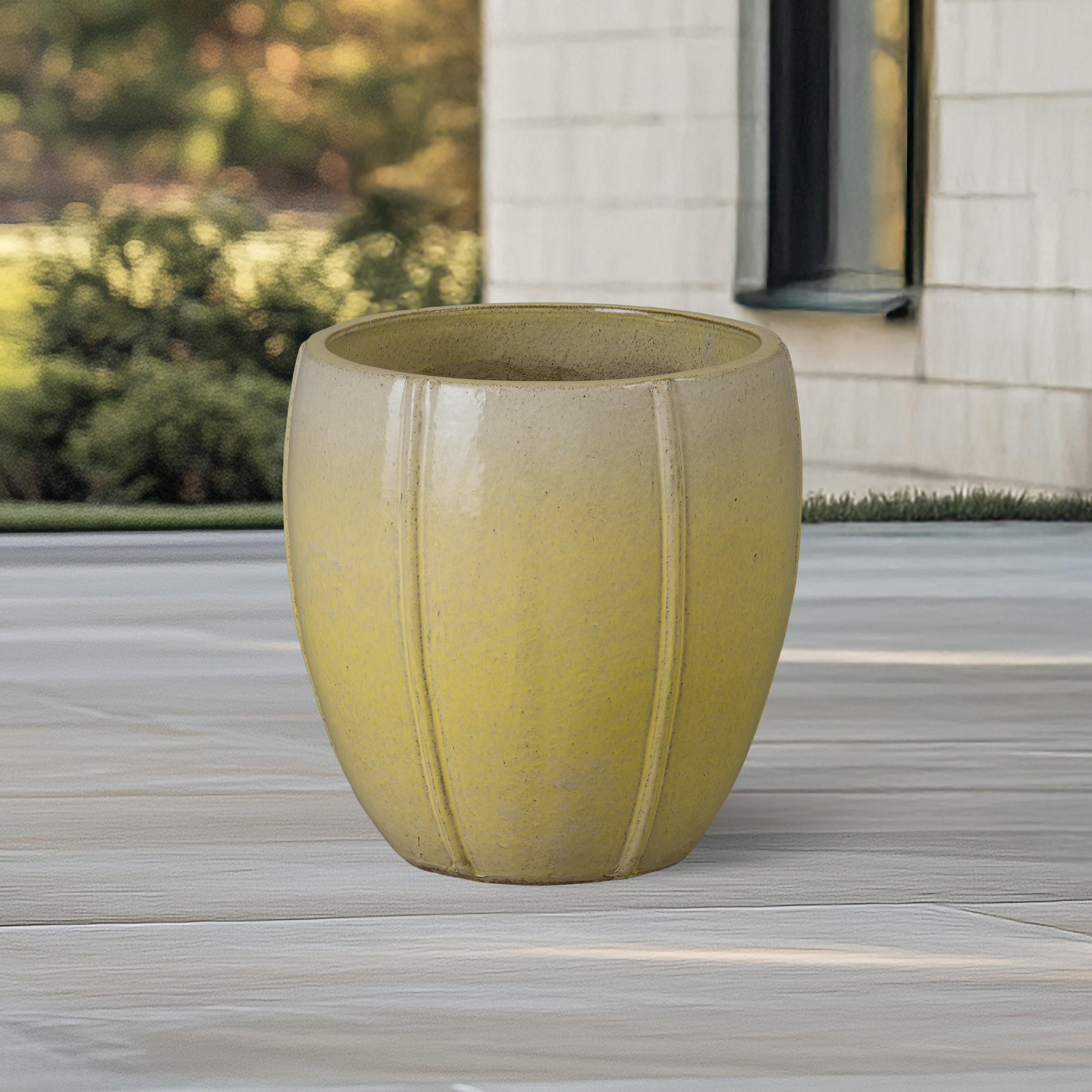 Crest 16.5 in. Round Yellow Snow Ceramic Planter