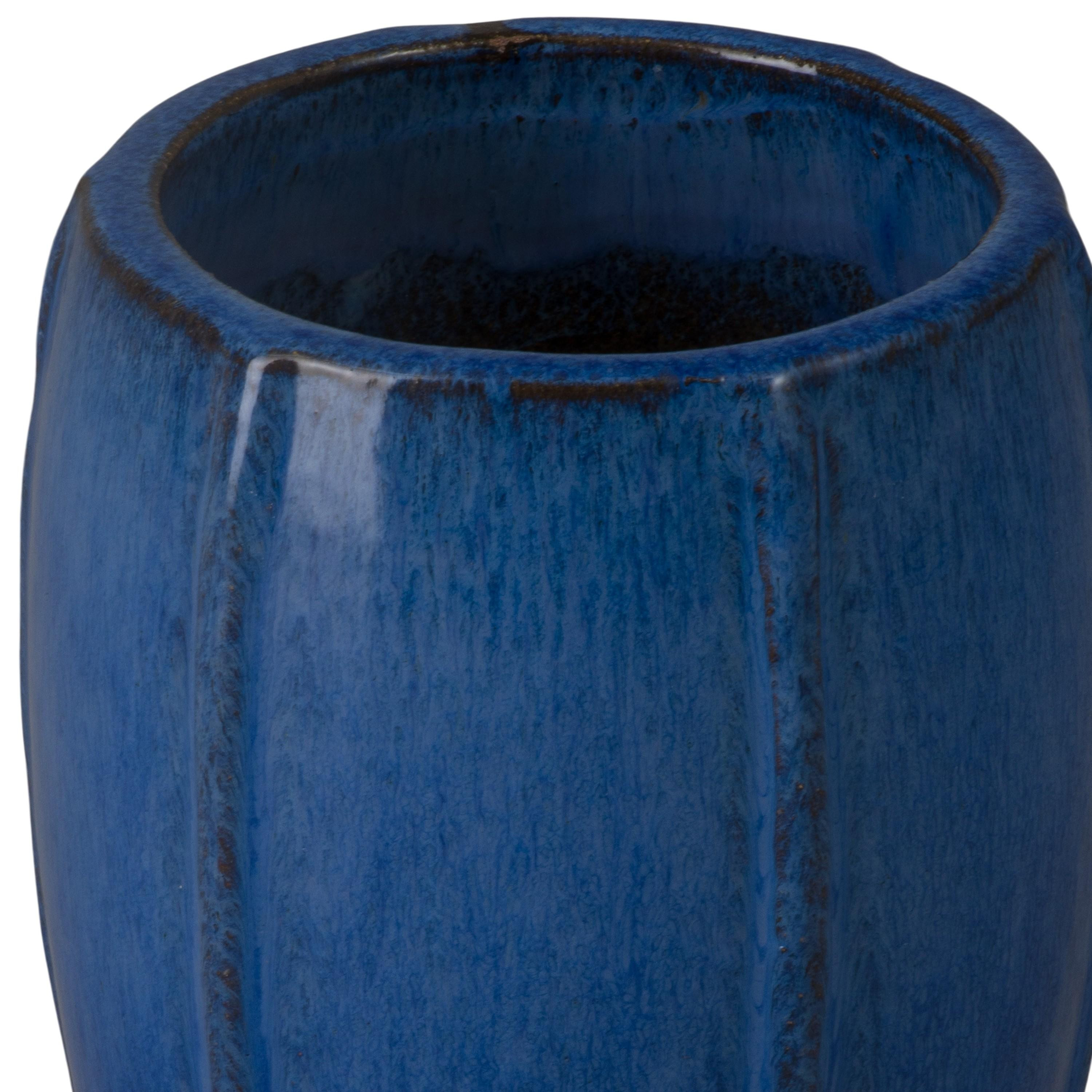 Crest 10.5 in. Tall Round Blue Snow Ceramic Planter