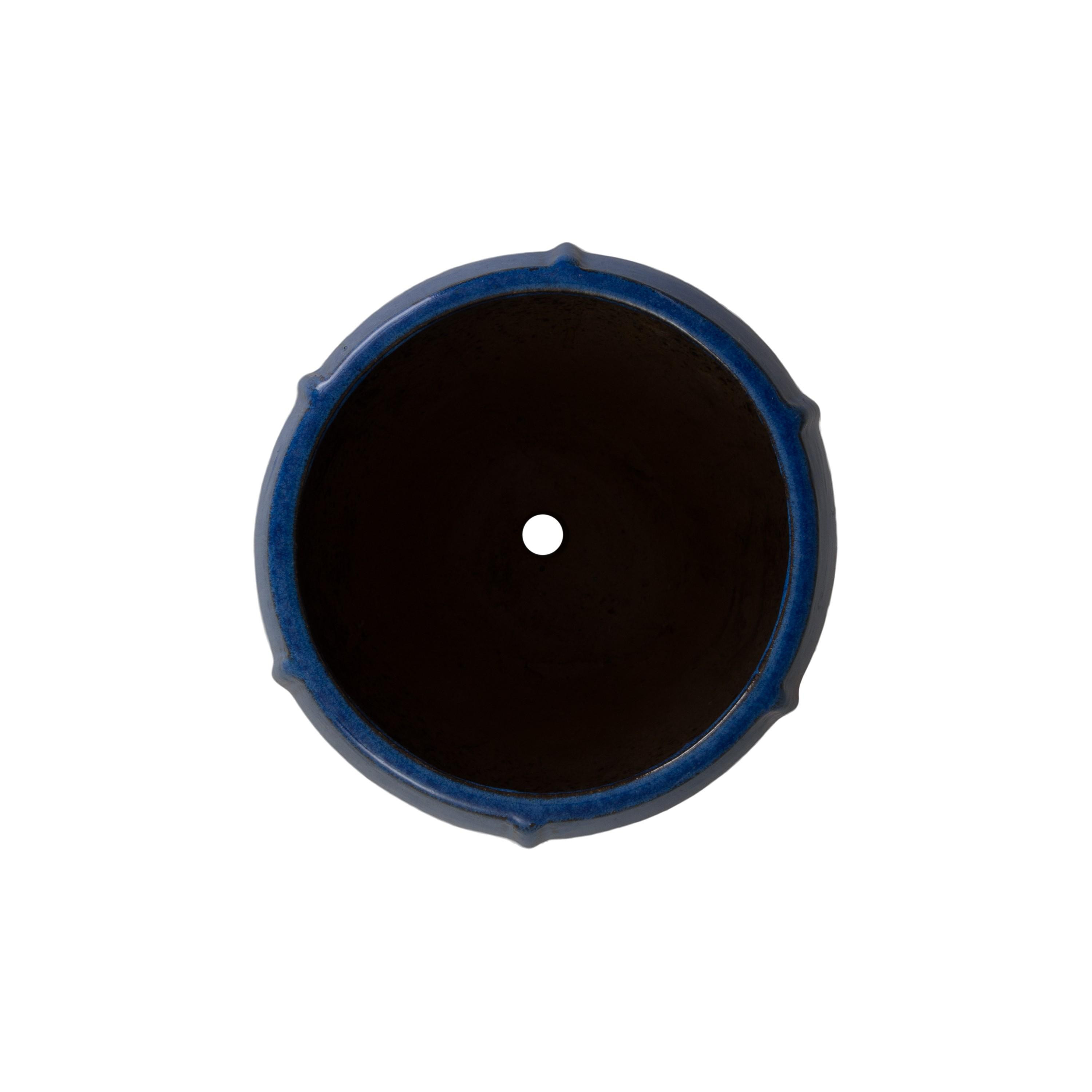 Crest 16 in. Tall Round Blue Snow Ceramic Planter
