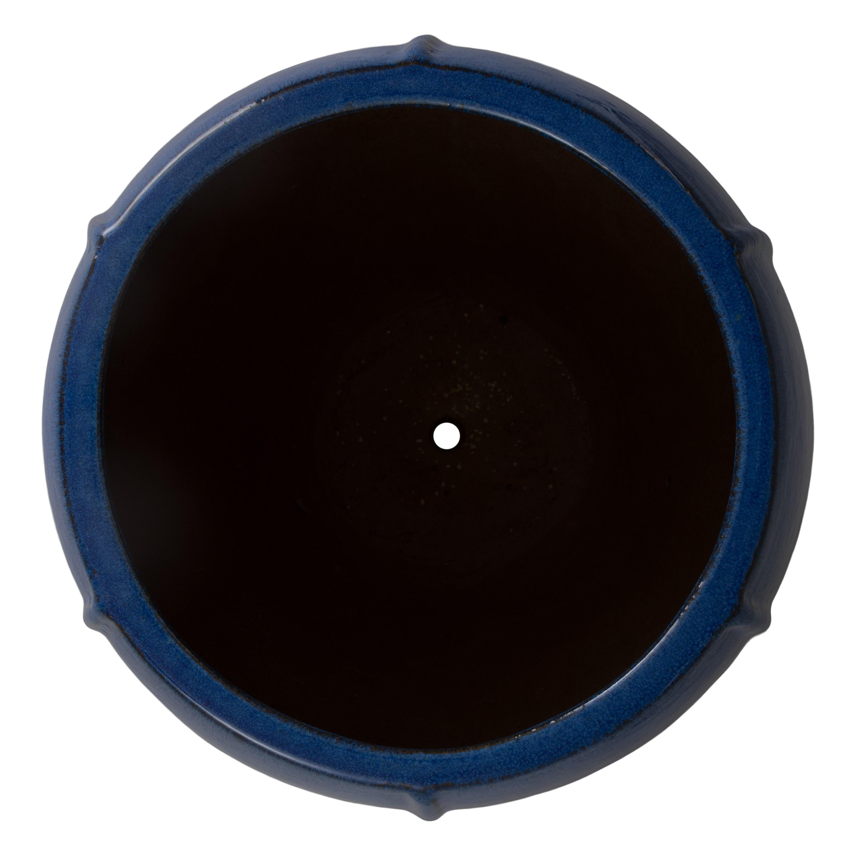 Crest 25 in. Tall Round Blue Snow Ceramic Planter