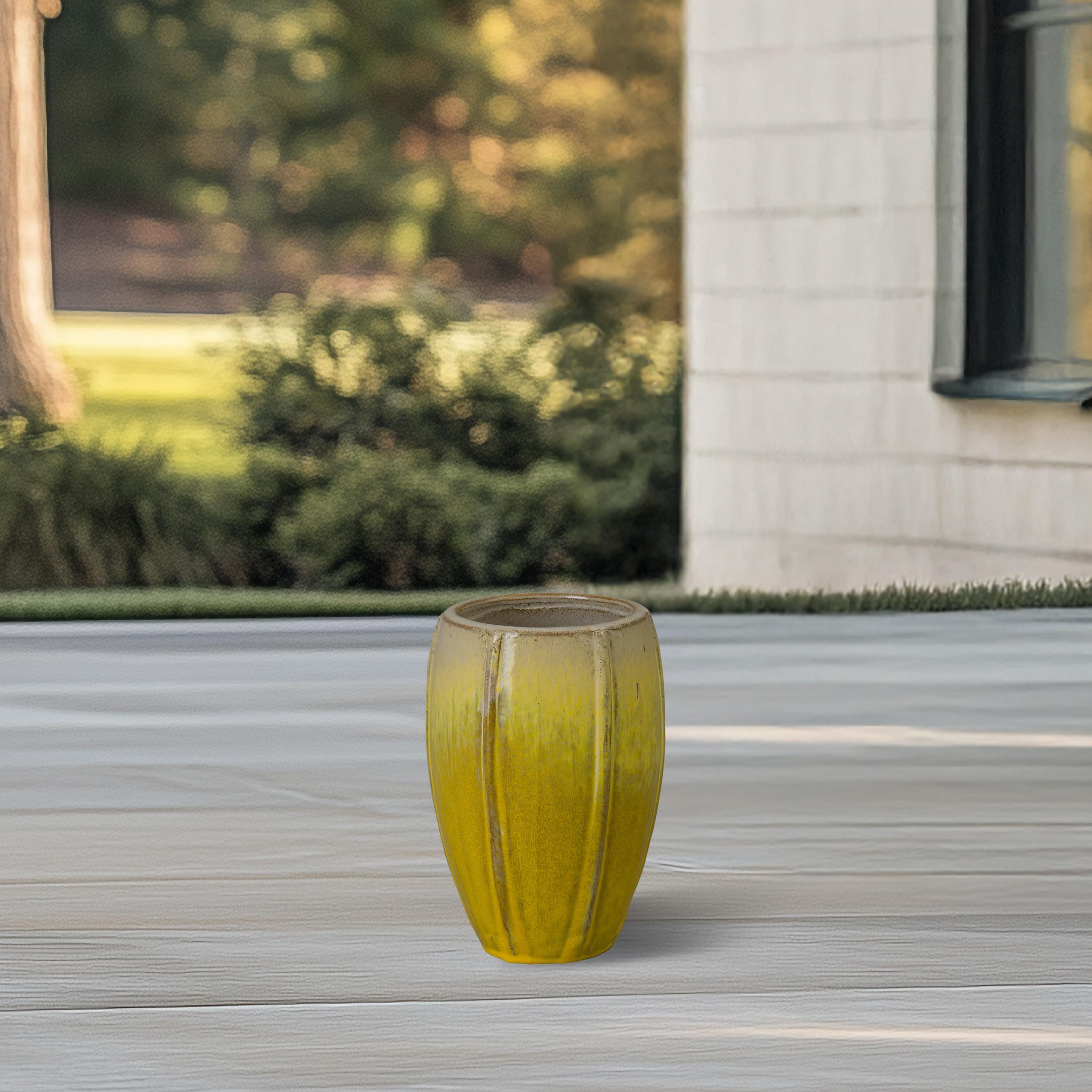 Crest 10.5 in. Tall Round Yellow Snow Ceramic Planter