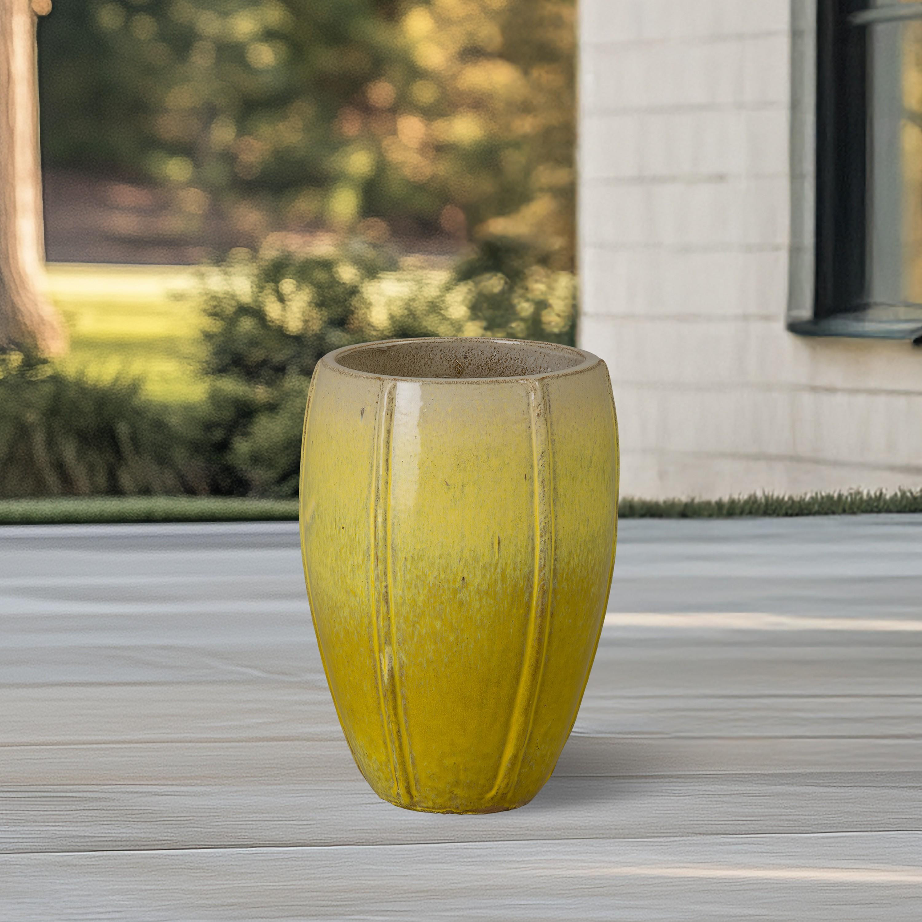 Crest 16 in. Tall Round Yellow Snow Ceramic Planter