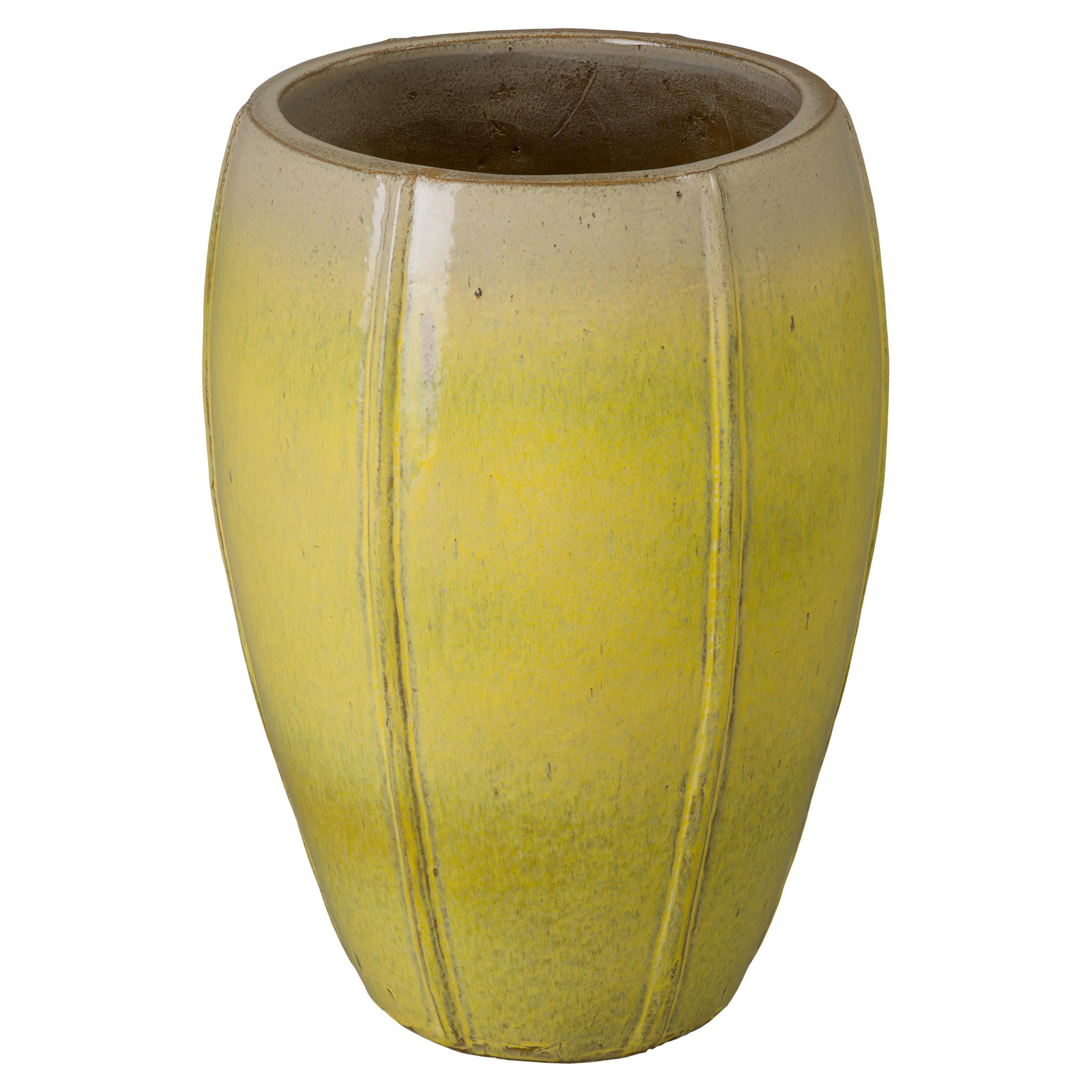 Crest 25 in. Tall Round Yellow Snow Ceramic Planter