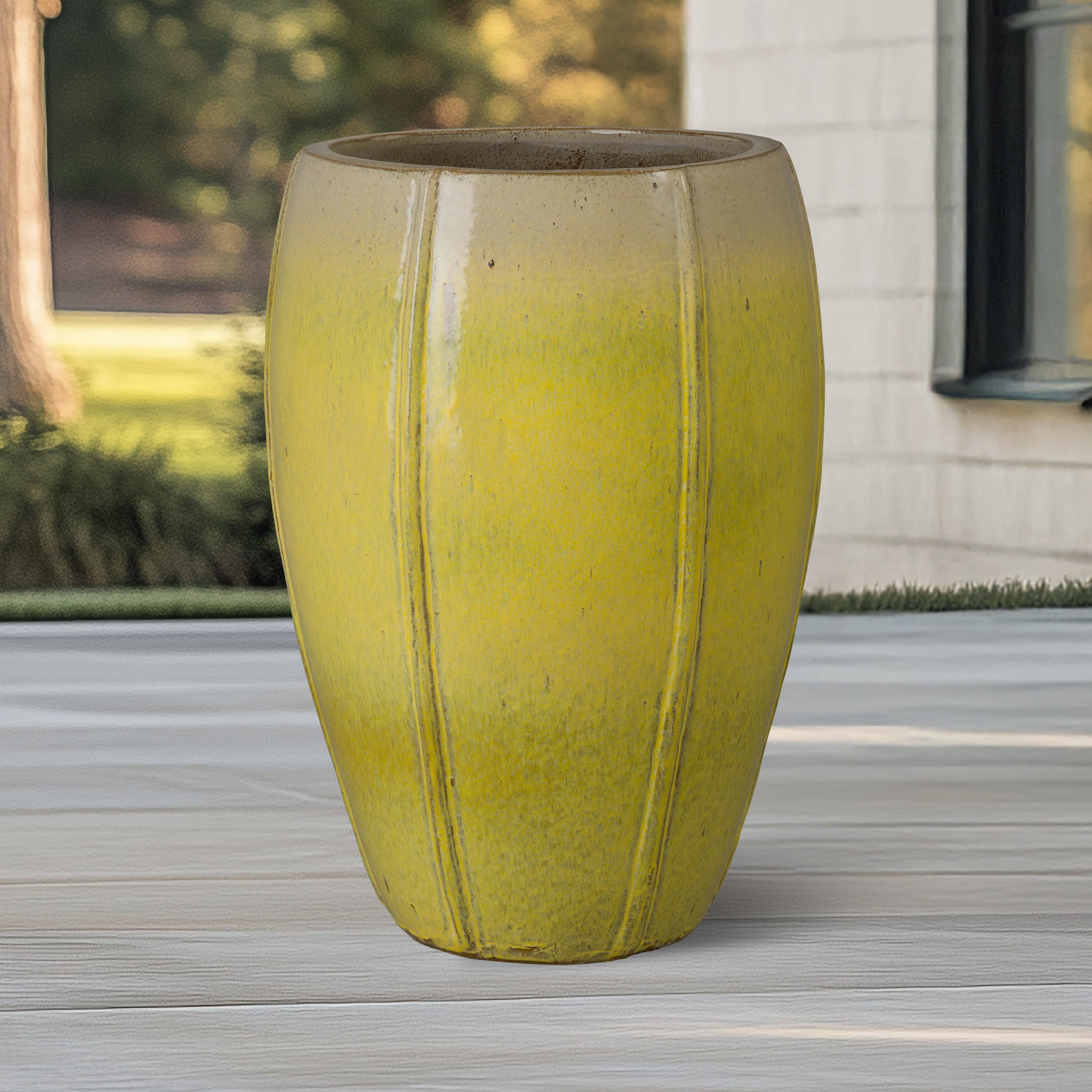 Crest 25 in. Tall Round Yellow Snow Ceramic Planter