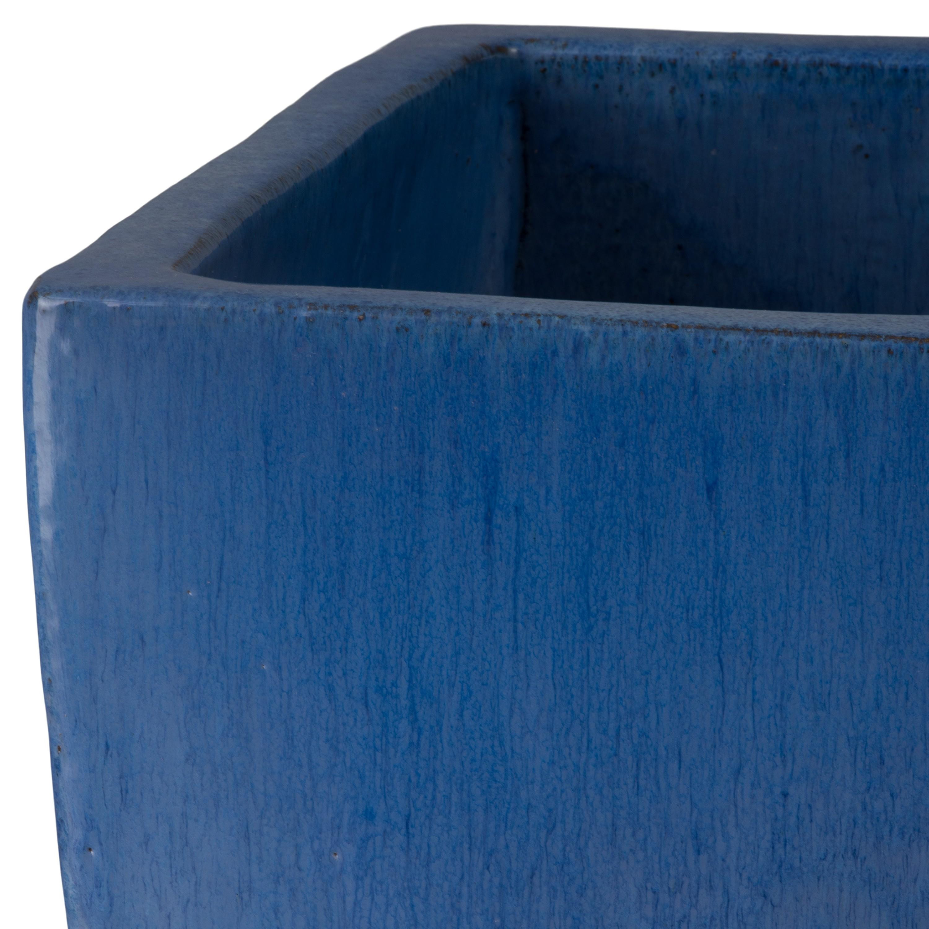 Quad 29.5 in. Square Blue Snow Ceramic Planter