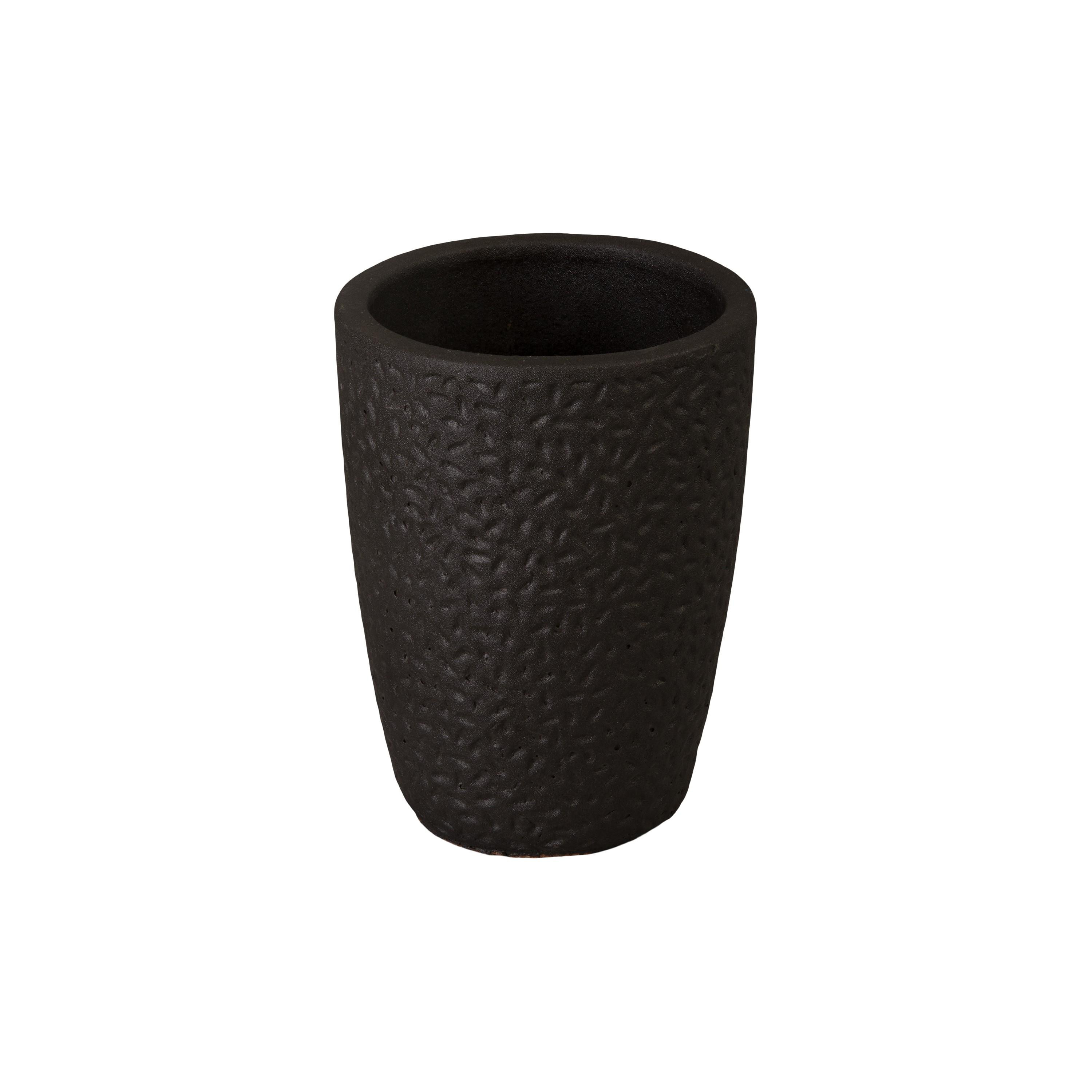 Notch 14 in. Round Matte Black Ceramic Planter