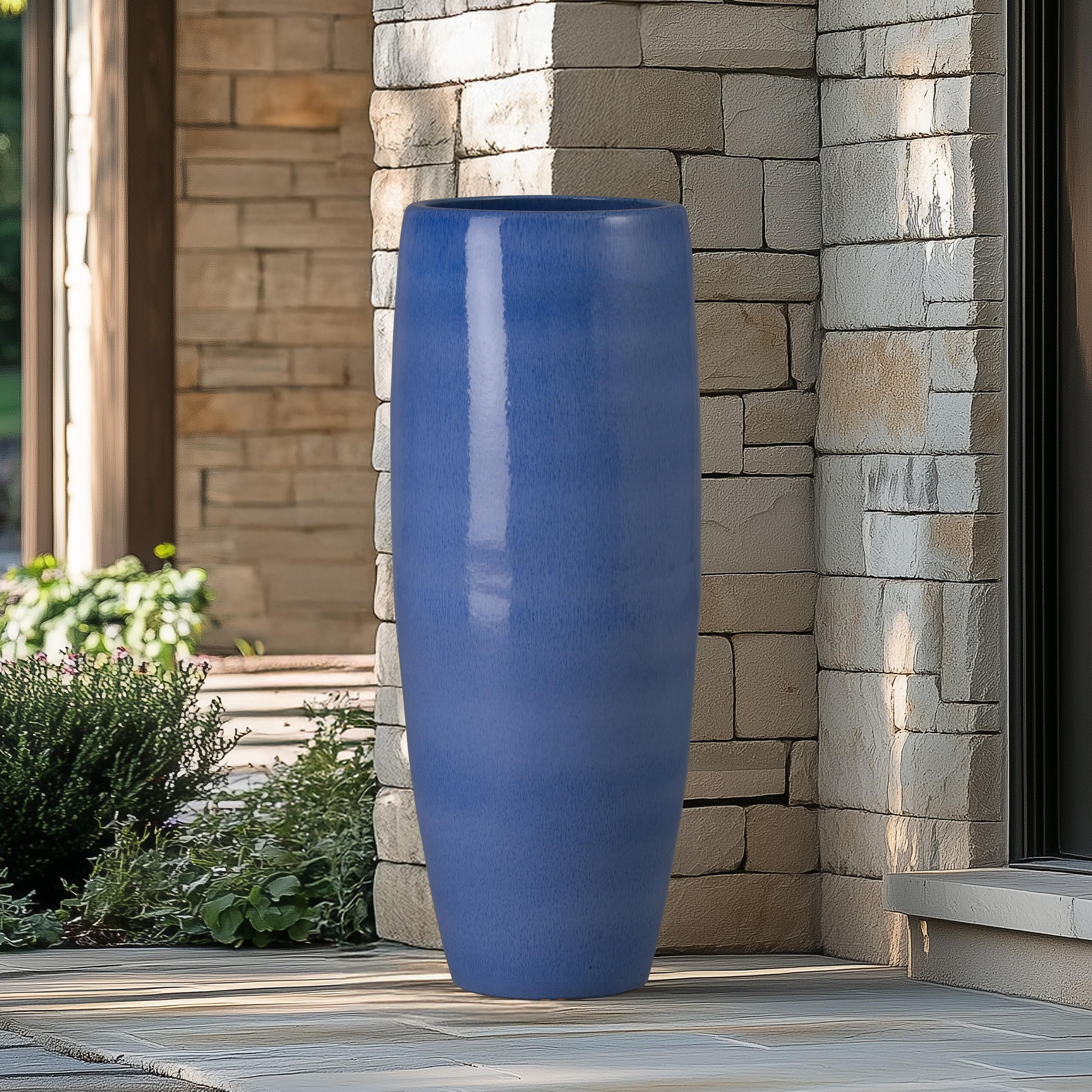 47 in. Round Blue Snow Ceramic Cigar Jar