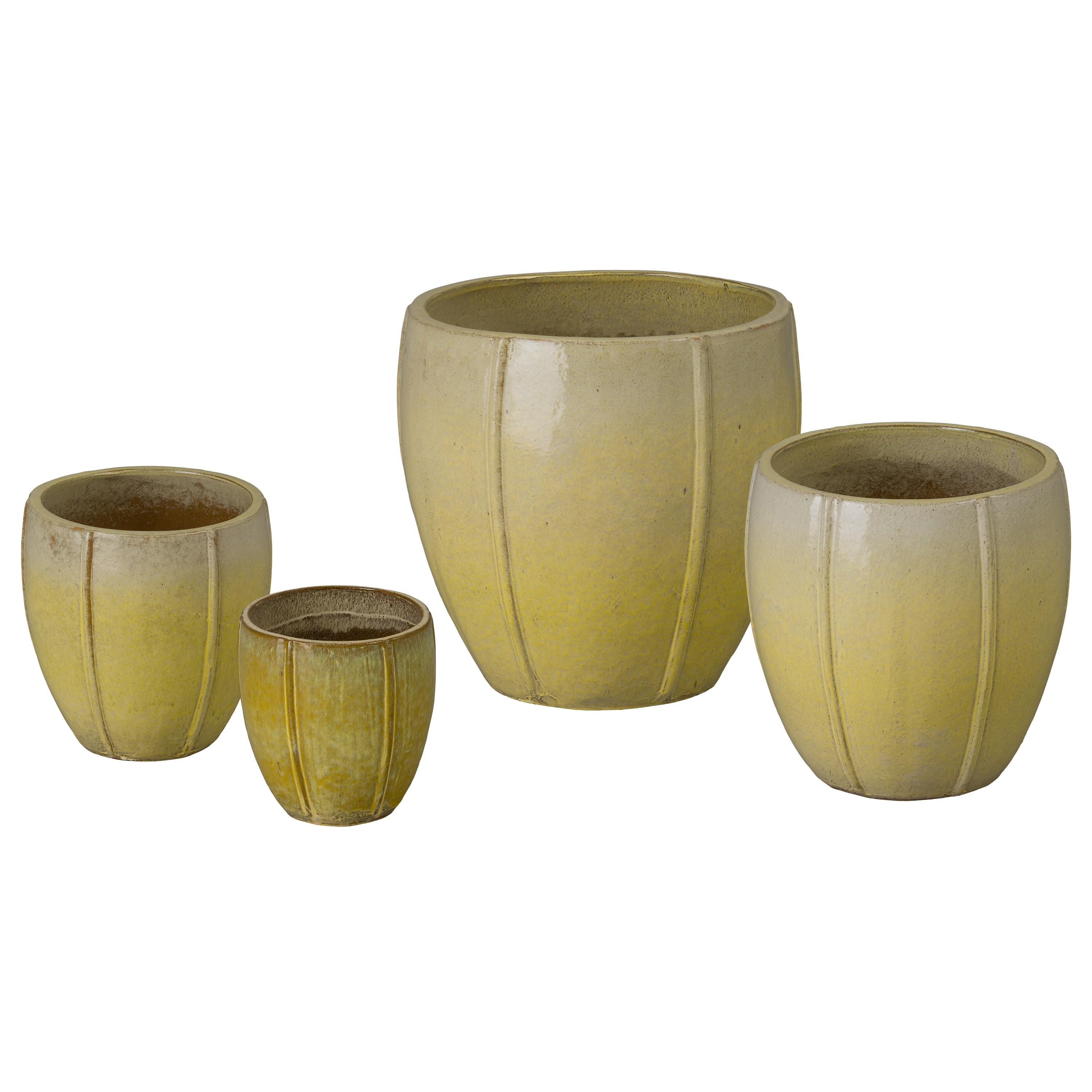 Crest Set of 4 Round Yellow Snow Ceramic Planters