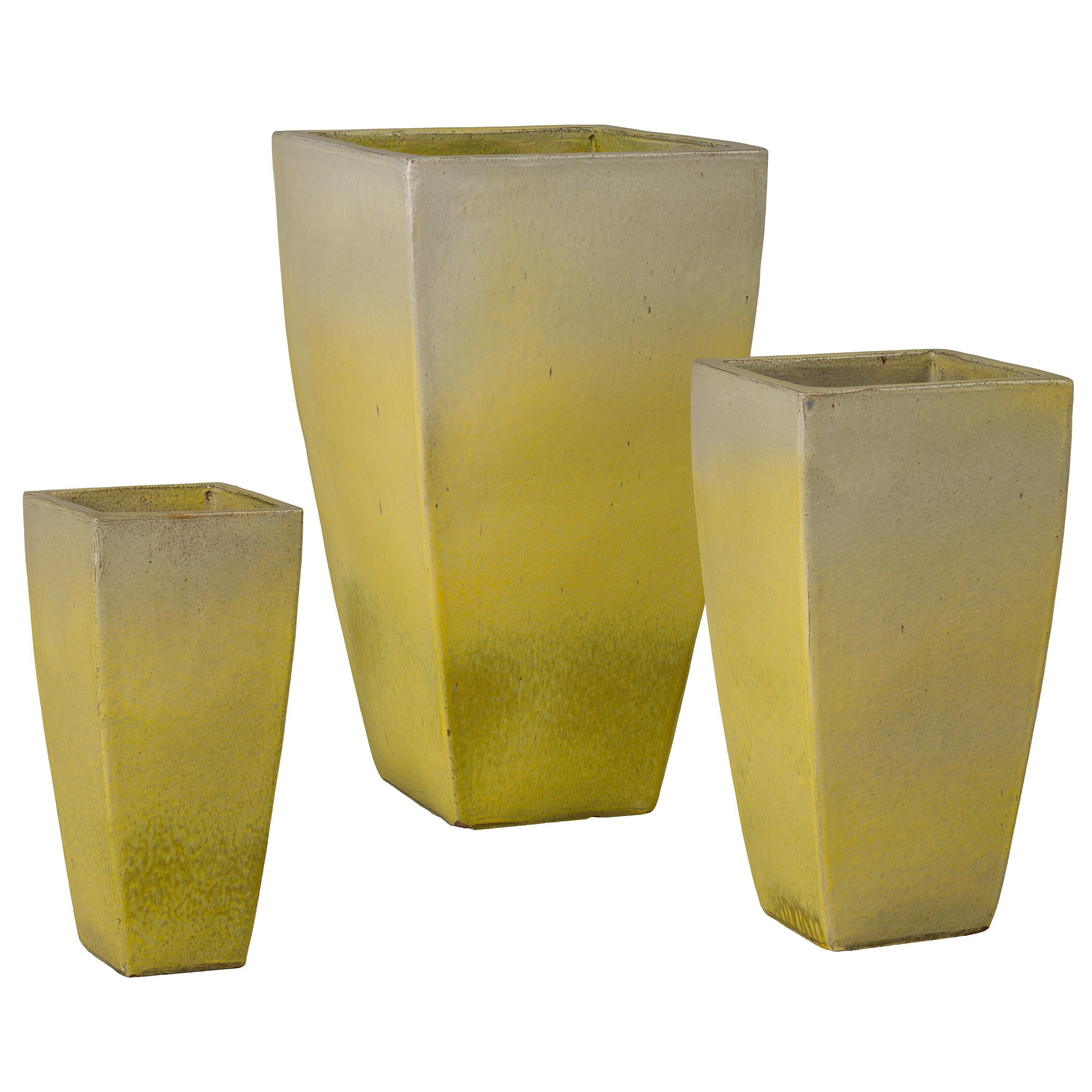Quad Set of 3 Square Yellow Snow Ceramic Planters
