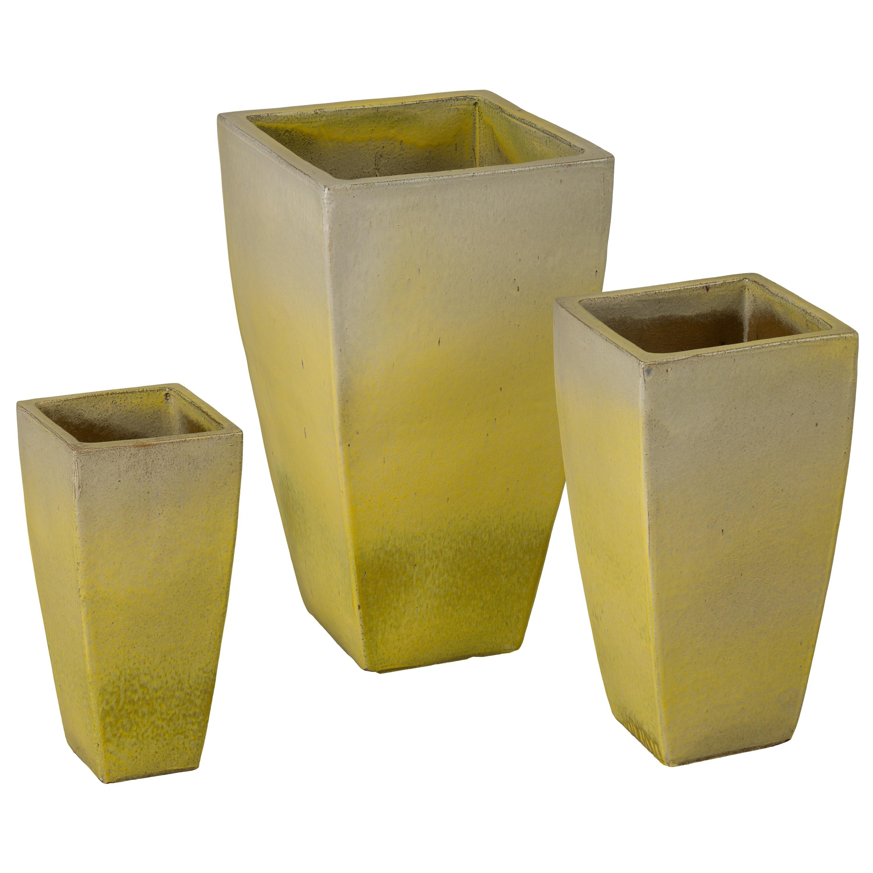 Quad Set of 3 Square Yellow Snow Ceramic Planters