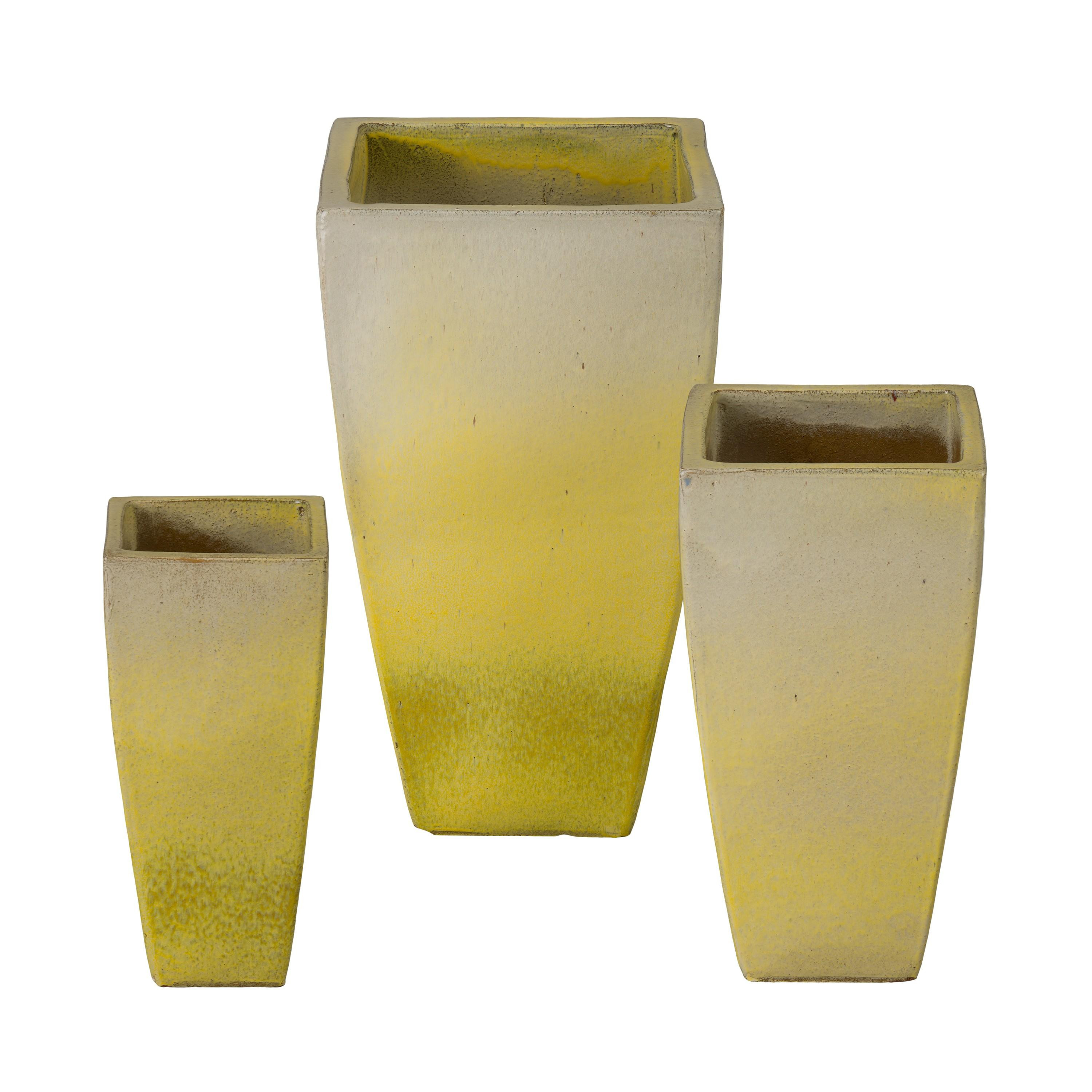Quad Set of 3 Square Yellow Snow Ceramic Planters