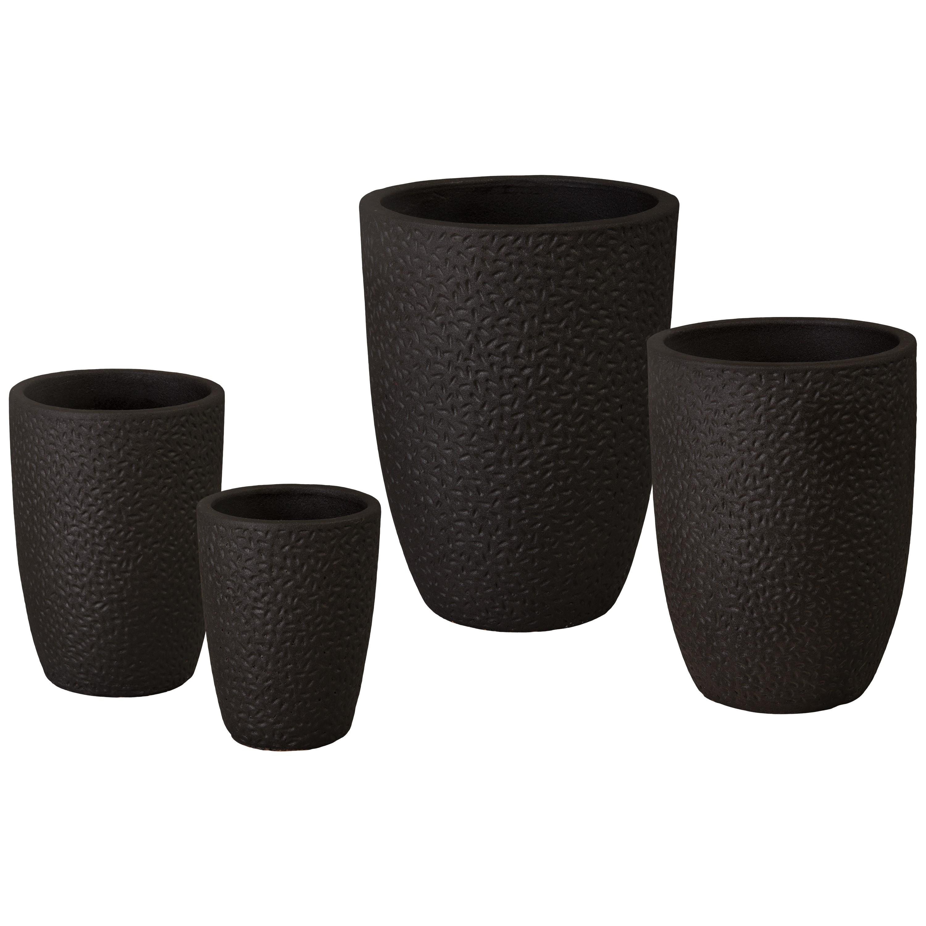 Notch Set of 4 Round Matte Black Ceramic Planters