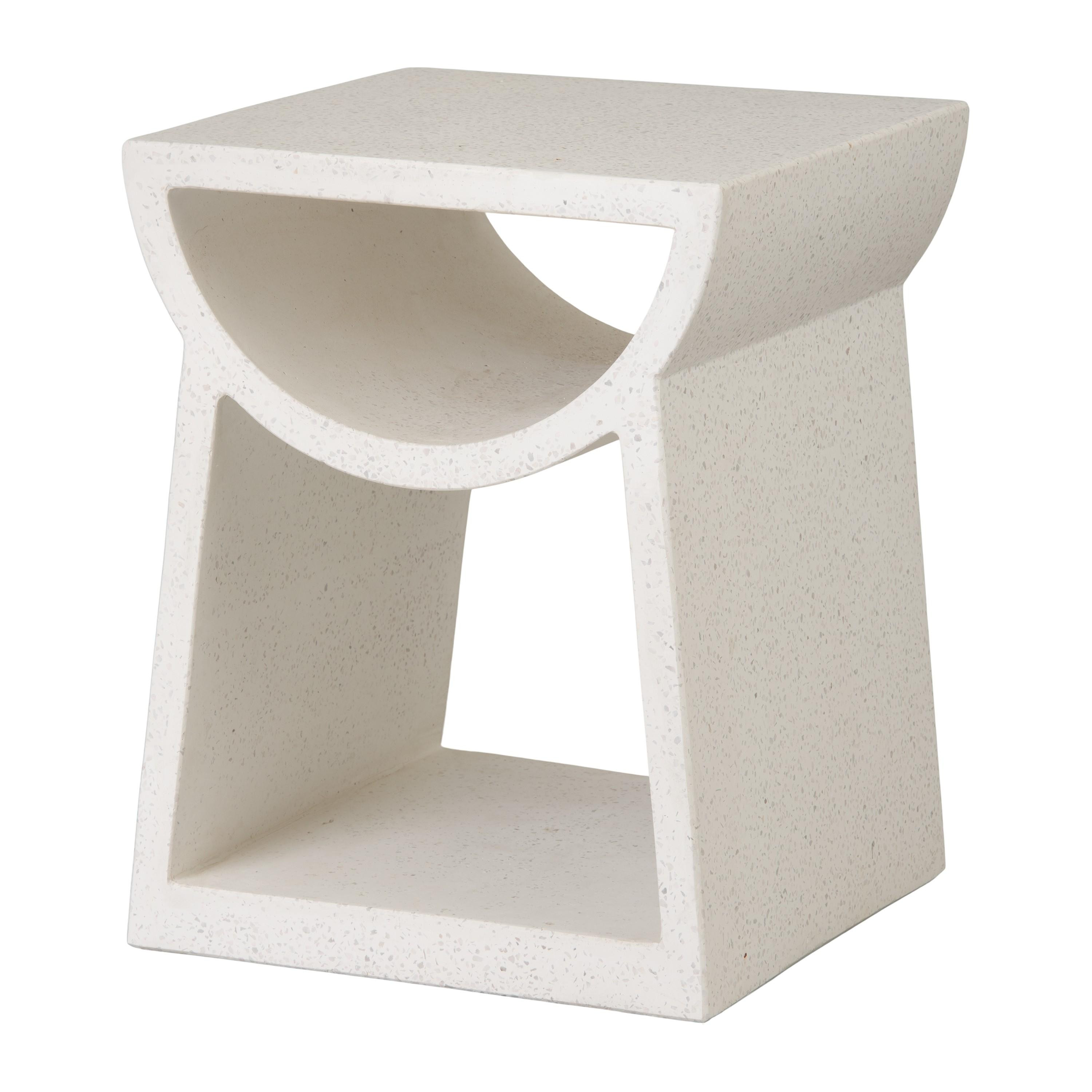 Ole 18 in. Square White Terrazzo Garden Stool