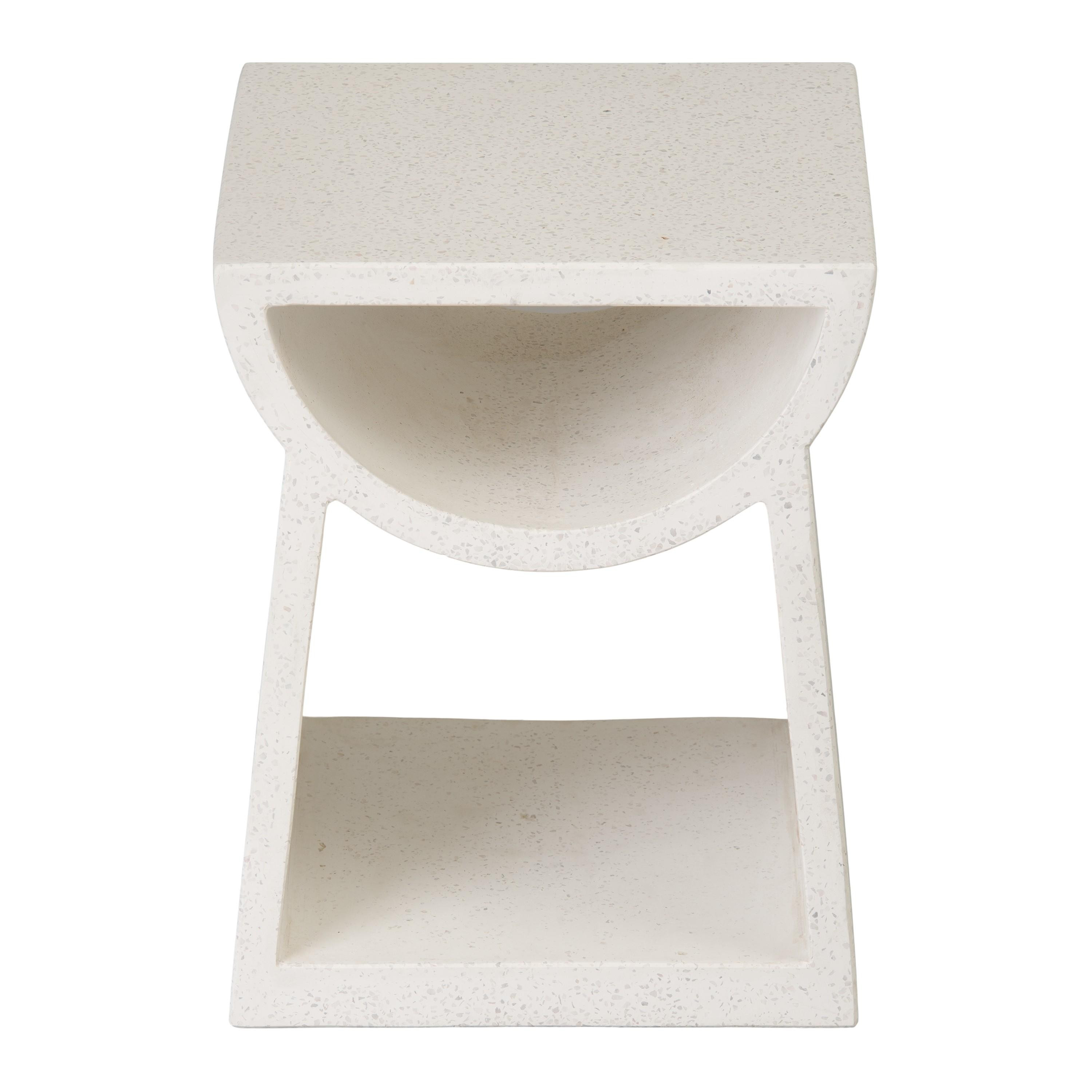 Ole 18 in. Square White Terrazzo Garden Stool