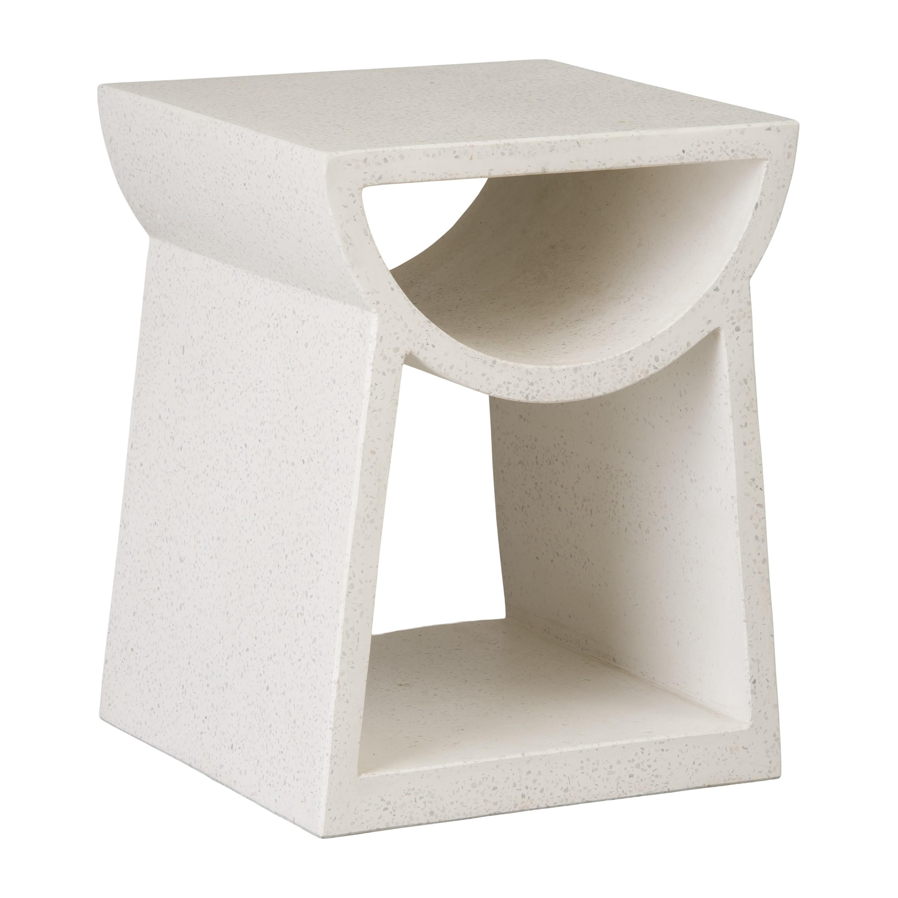 Ole 18 in. Square White Terrazzo Garden Stool