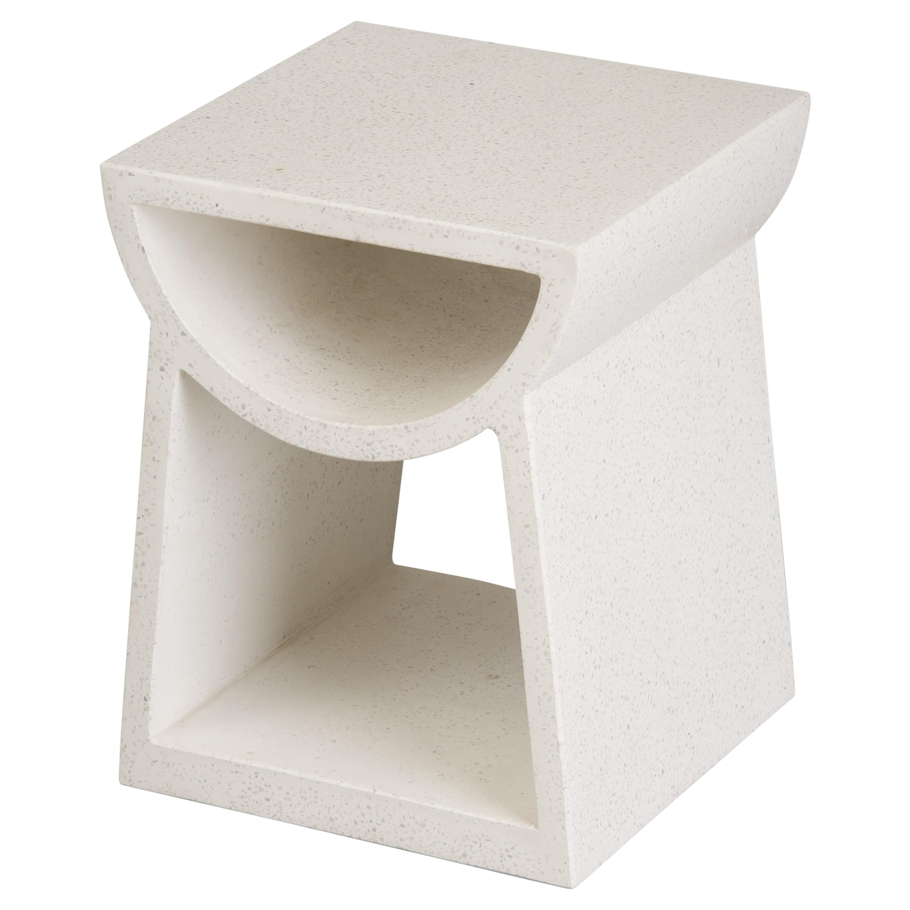 Ole 18 in. Square White Terrazzo Garden Stool