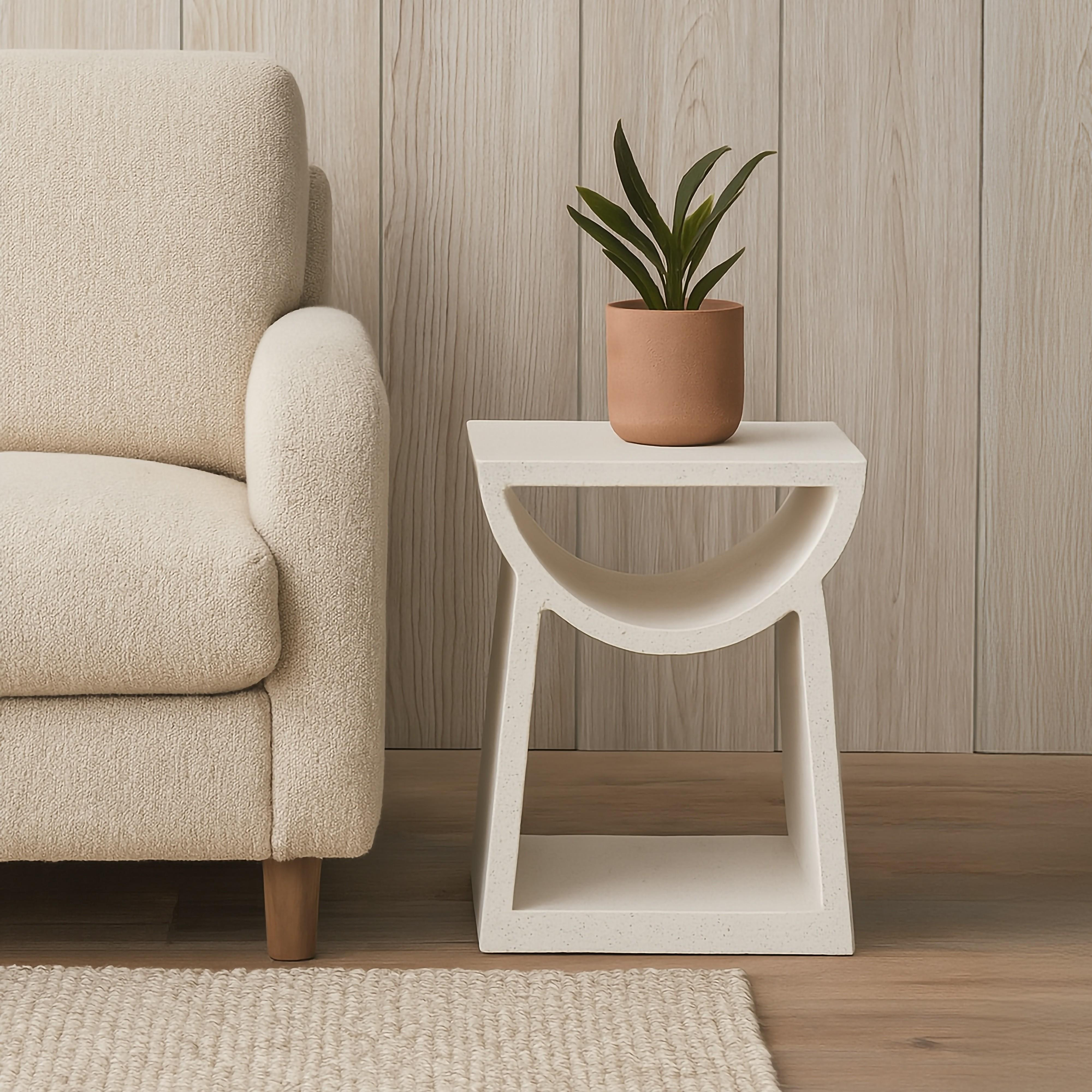 Ole 18 in. Square White Terrazzo Garden Stool