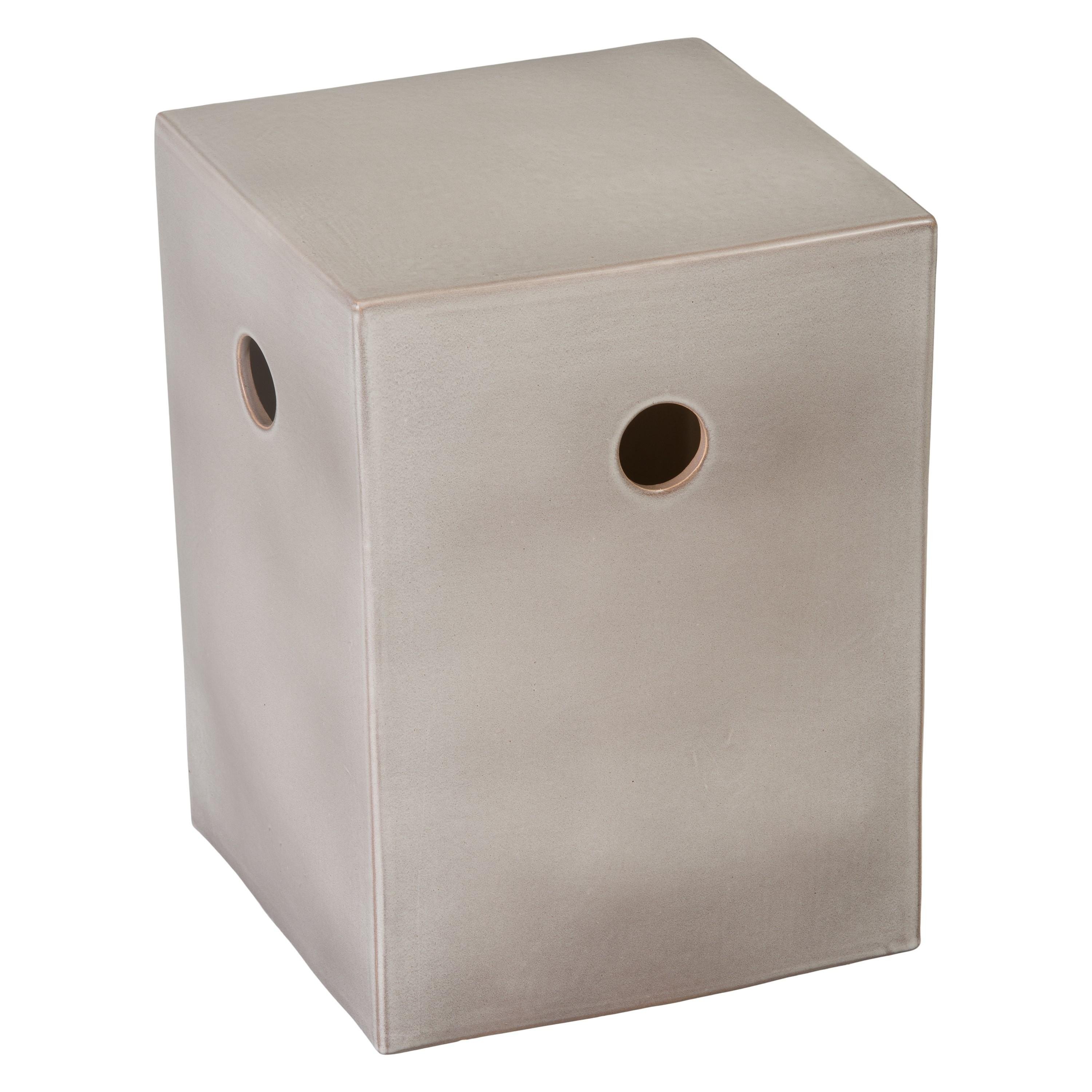 18 in. Square Blue Ceramic Garden Stool