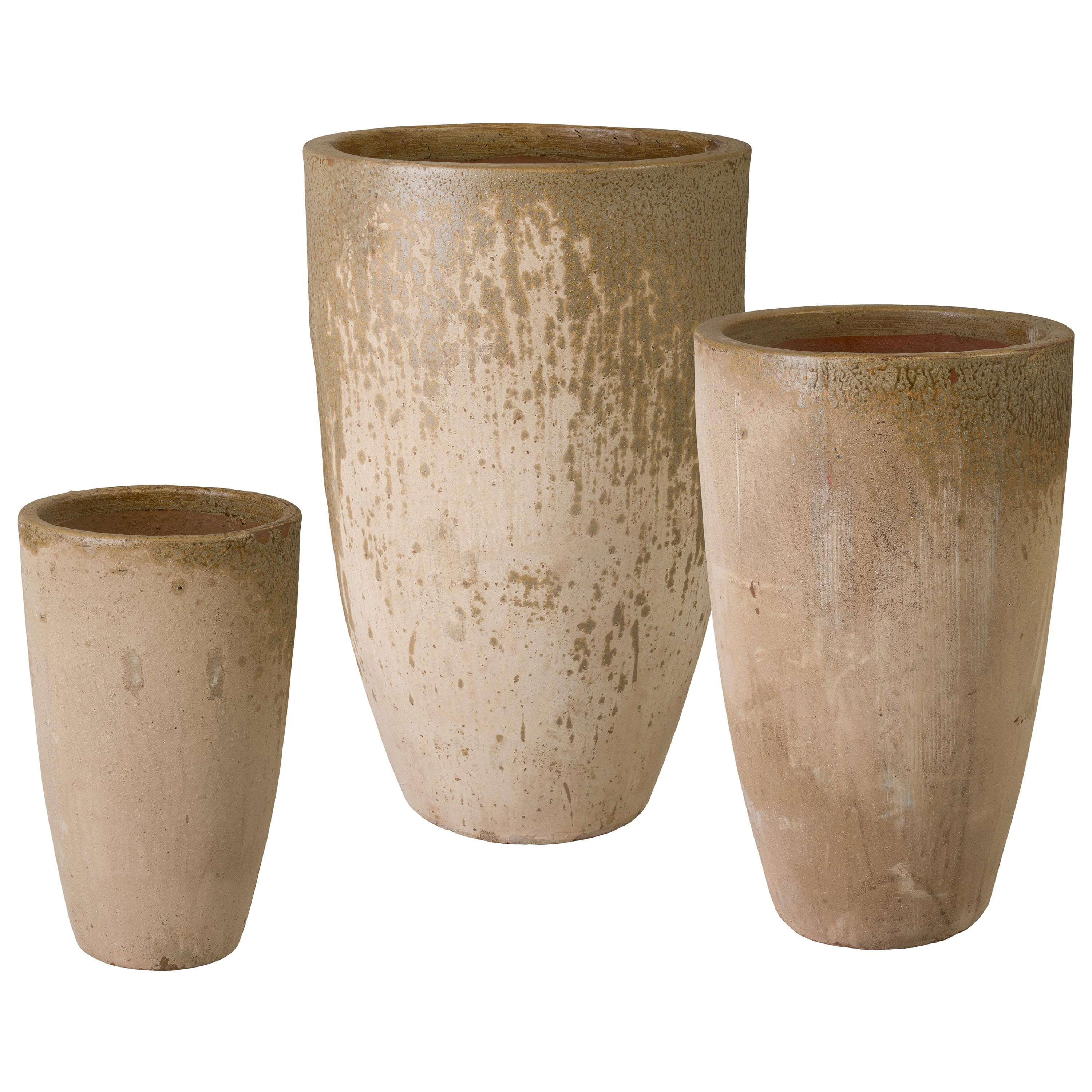 Saul Set of 3 Antique Amber Ceramic Planters
