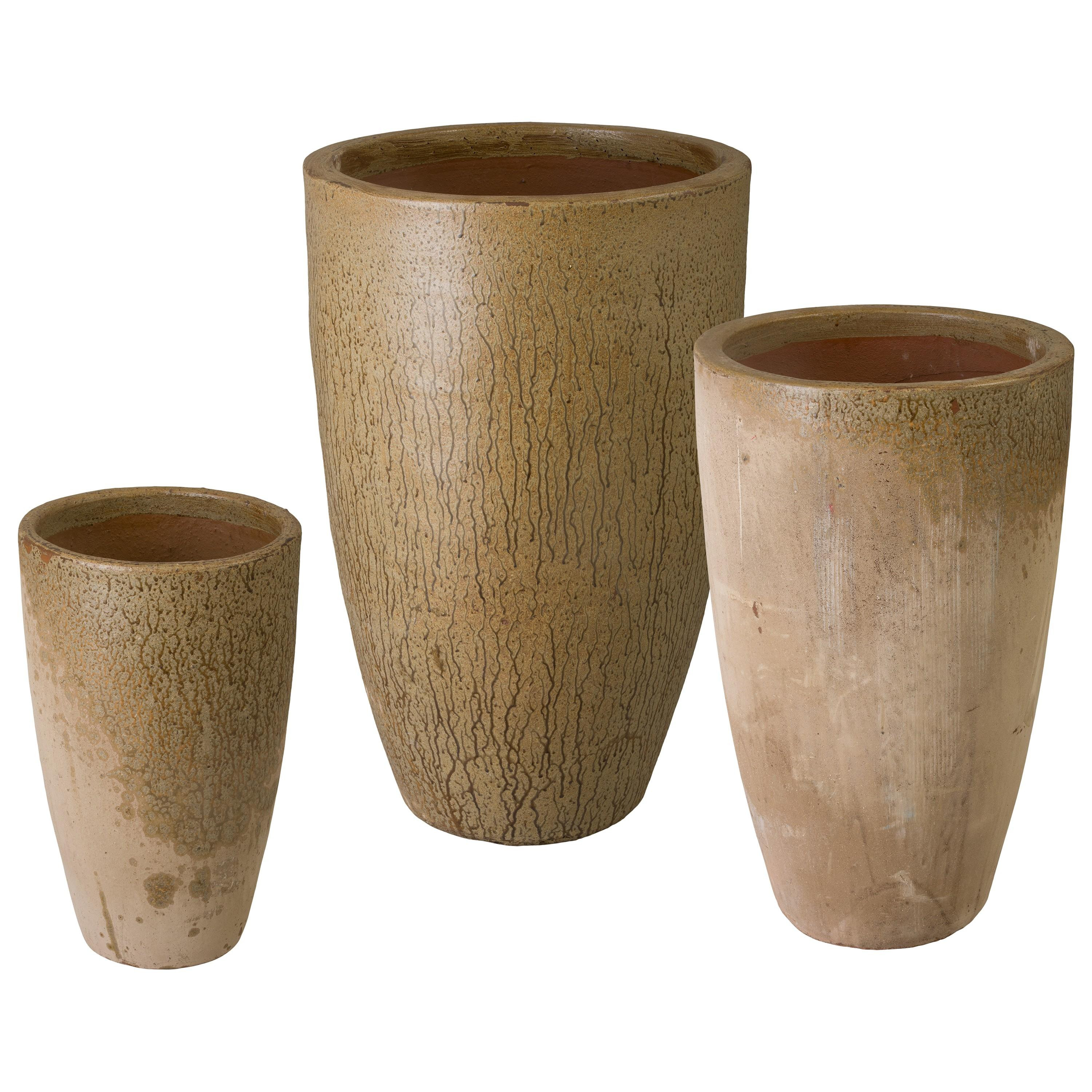 Saul Set of 3 Antique Amber Ceramic Planters