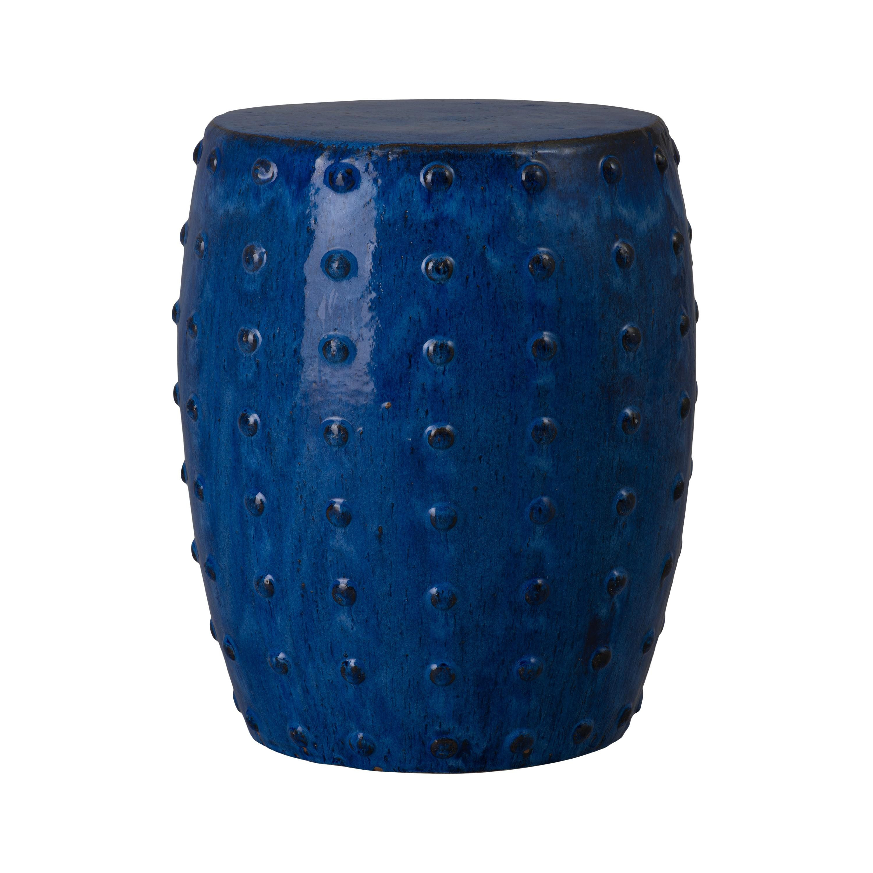Stud 18 in. Blue Ceramic Garden Stool