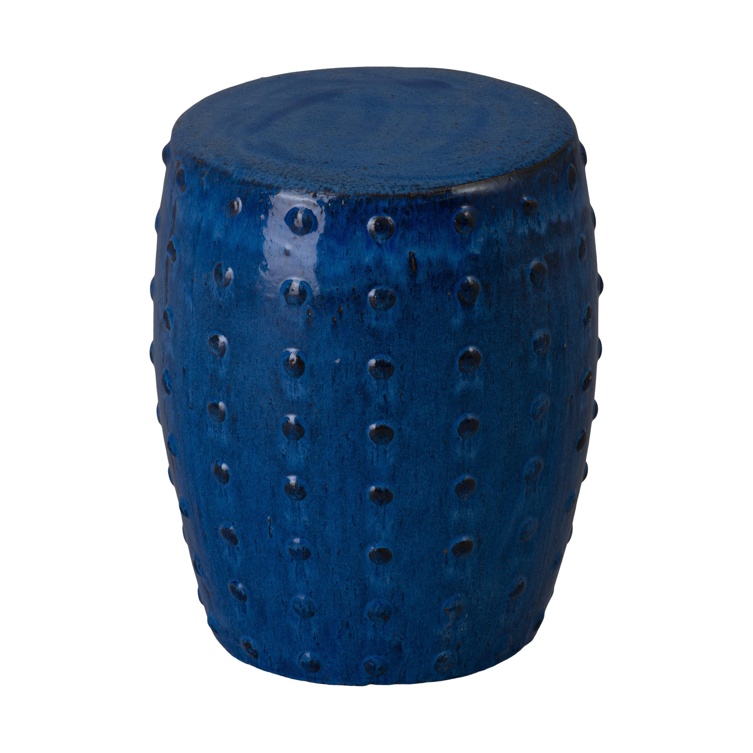 Stud 18 in. Blue Ceramic Garden Stool