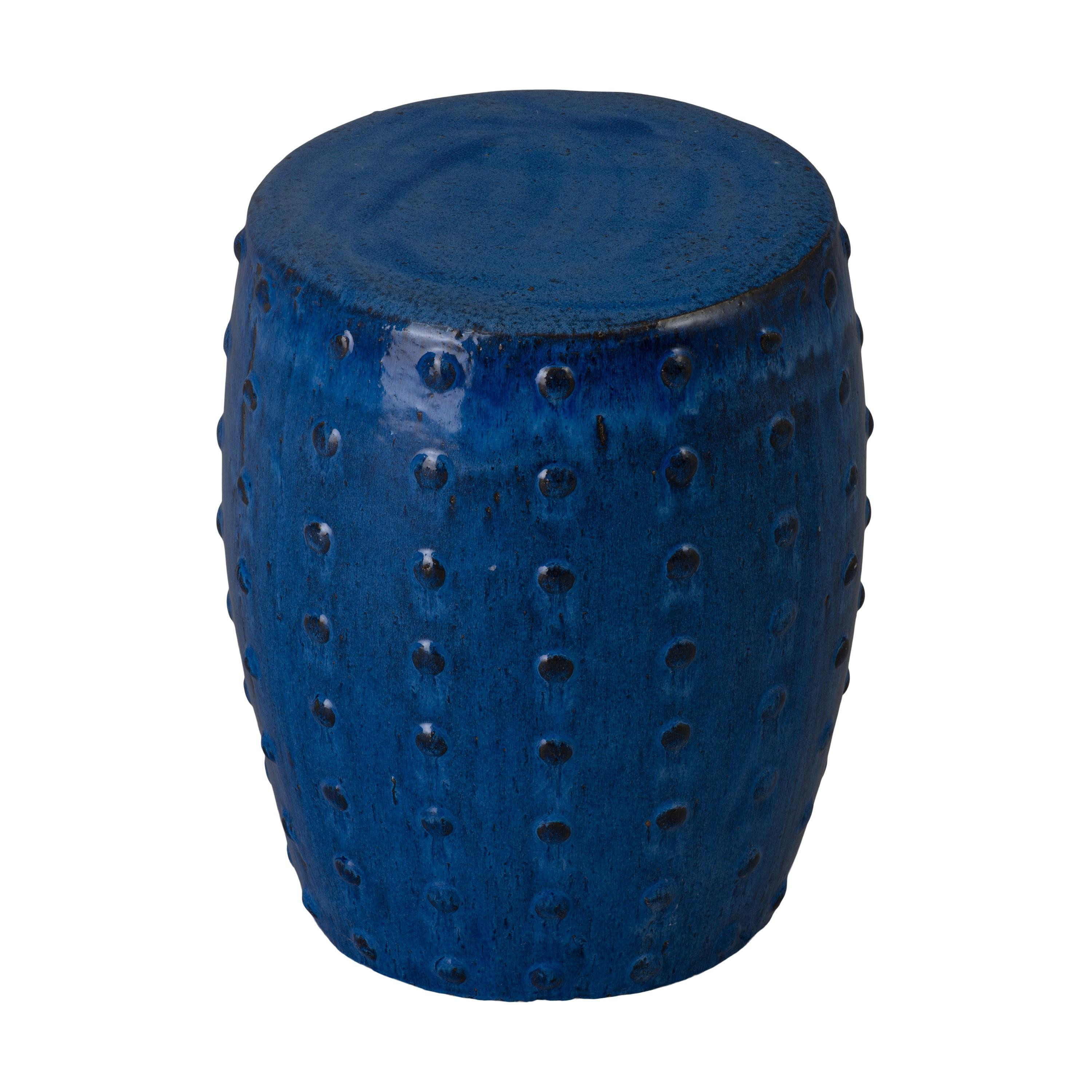 Stud 18 in. Blue Ceramic Garden Stool