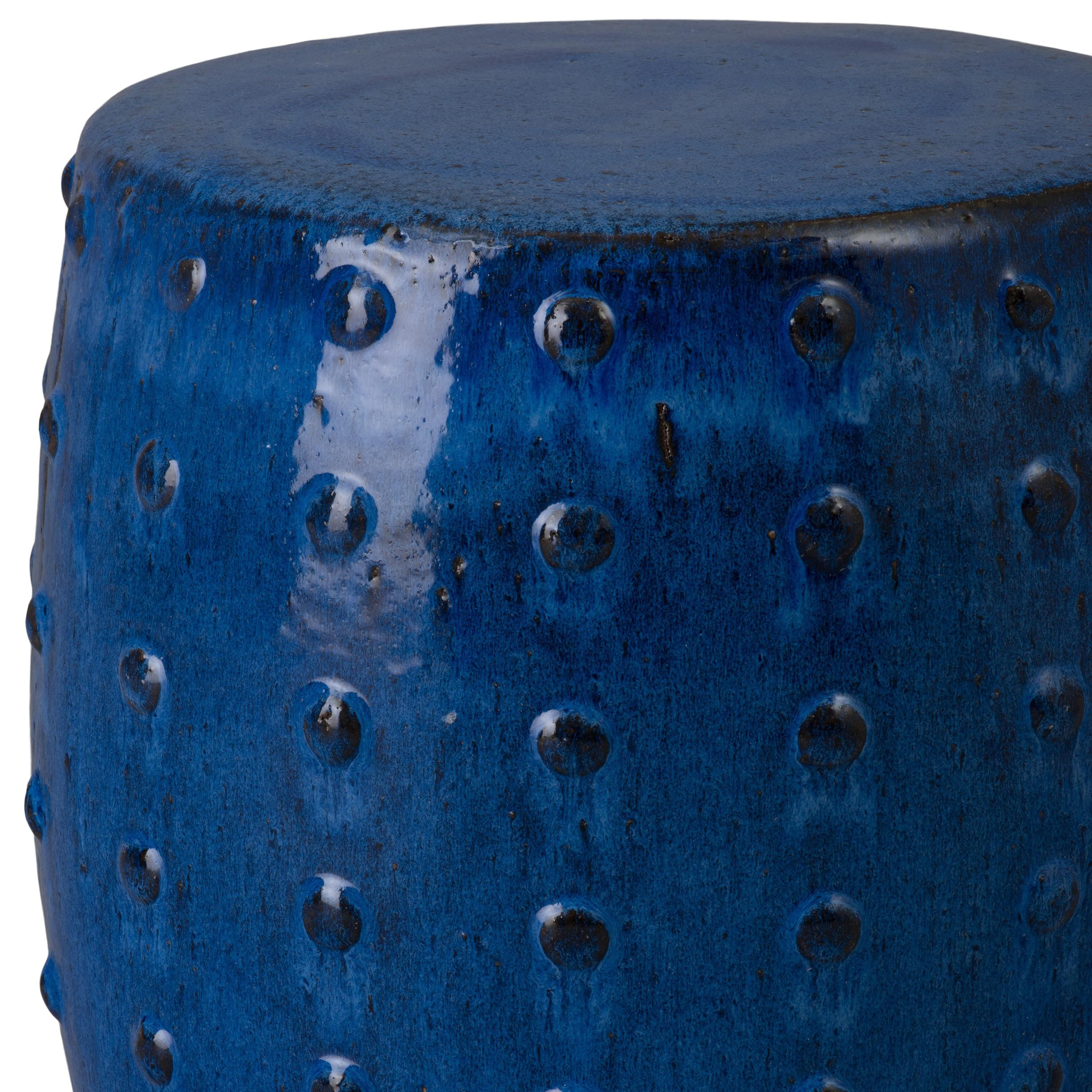 Stud 18 in. Blue Ceramic Garden Stool
