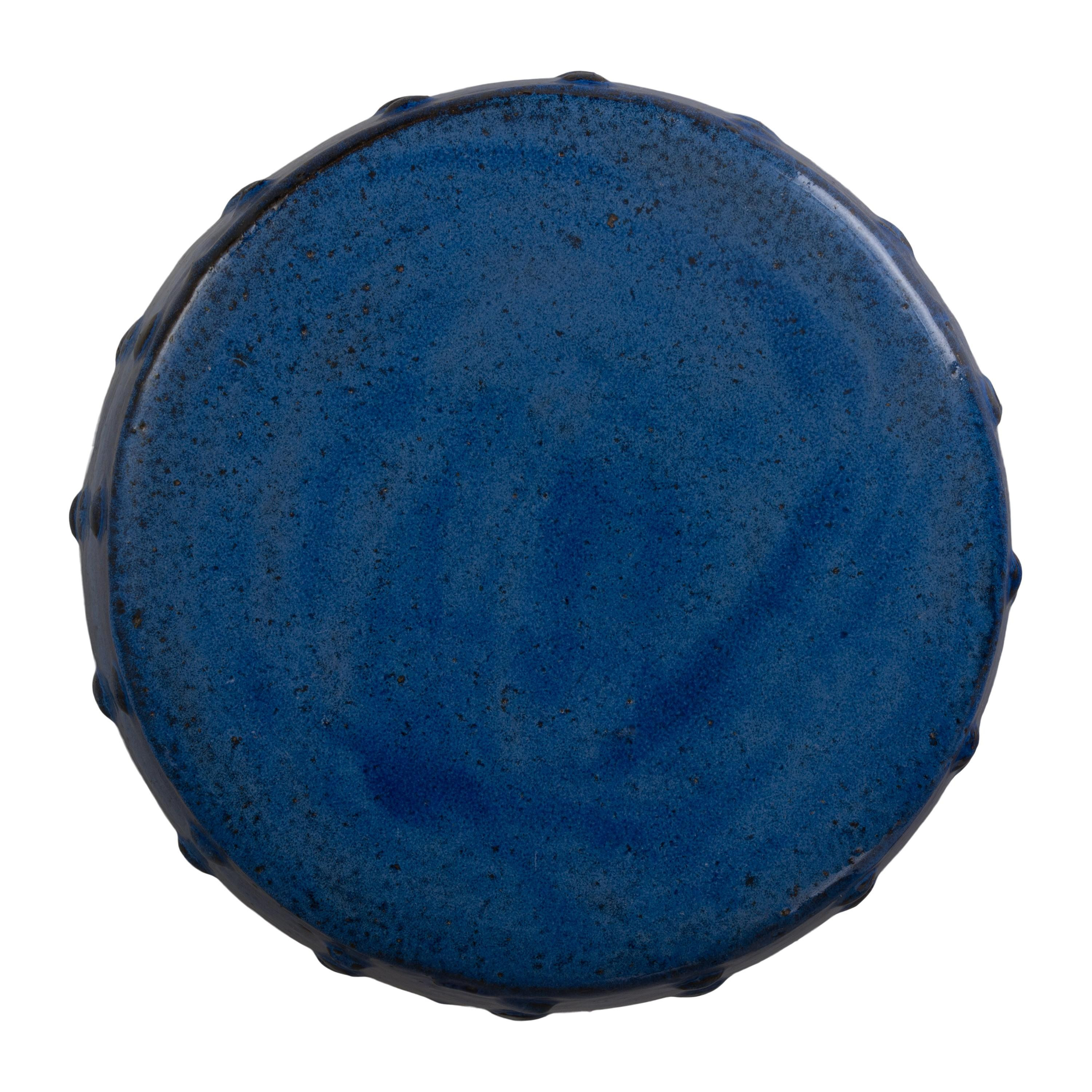 Stud 18 in. Blue Ceramic Garden Stool